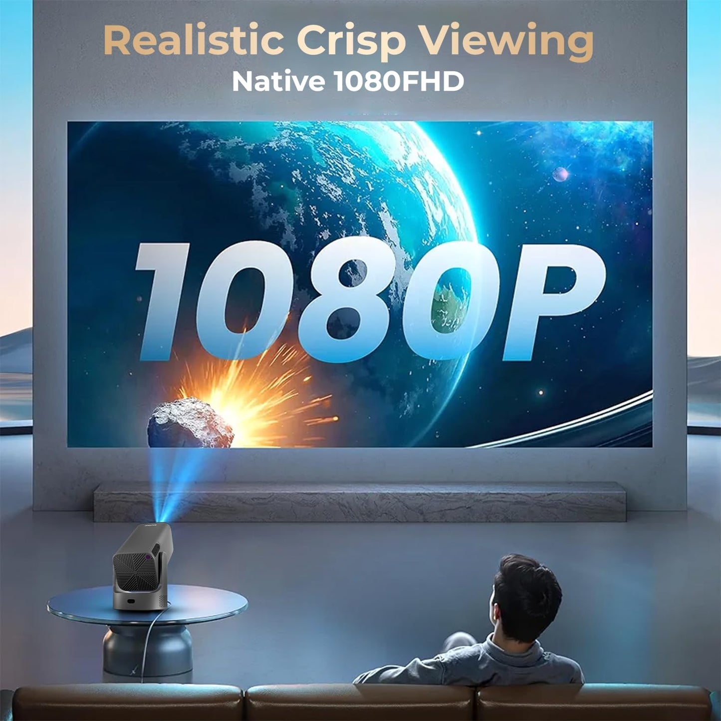 WZATCO Yuva Go Plus, Full HD 1080p Native, Android 13.0 Smart Home Projector 4k Ultra HD, Rotatable Design, Auto & 4D Keystone with Netflix, Prime etc, WiFi 6 & BT, Screen Mirroring, ARC, White