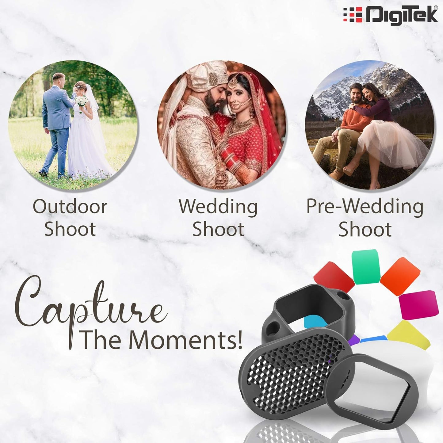 DIGITEK DFB-002 Professional Speedlight Flash Bot & Modifier Kit with Diffuser, Sphere, Grid, Grip, Gel Mount, 8 Creative Gels & Wallet – Photography Lighting Accessory, Magmod Alternative