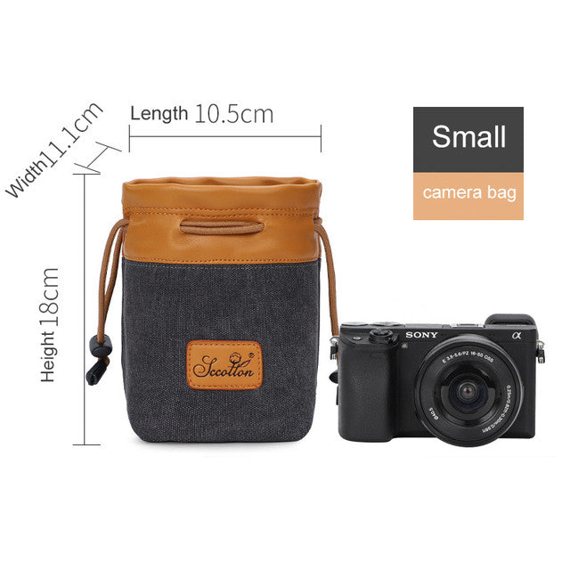 Canvas DSLR Camera Bag Draw String Pouch Insert For Canon Nikon Sony Fuji Leica