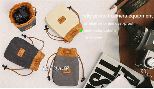 Canvas DSLR Camera Bag Draw String Pouch Insert For Canon Nikon Sony Fuji Leica