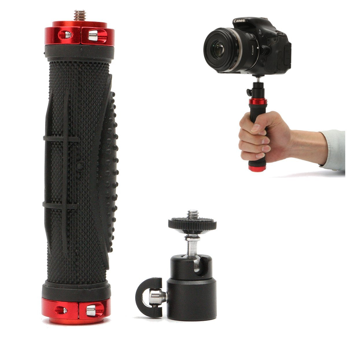 Techzere DSLR Camera/Flash Bracket/Camera LED Light Handheld Rubber Handle Grip Stand Stabiliser with Detachable Ballhead.