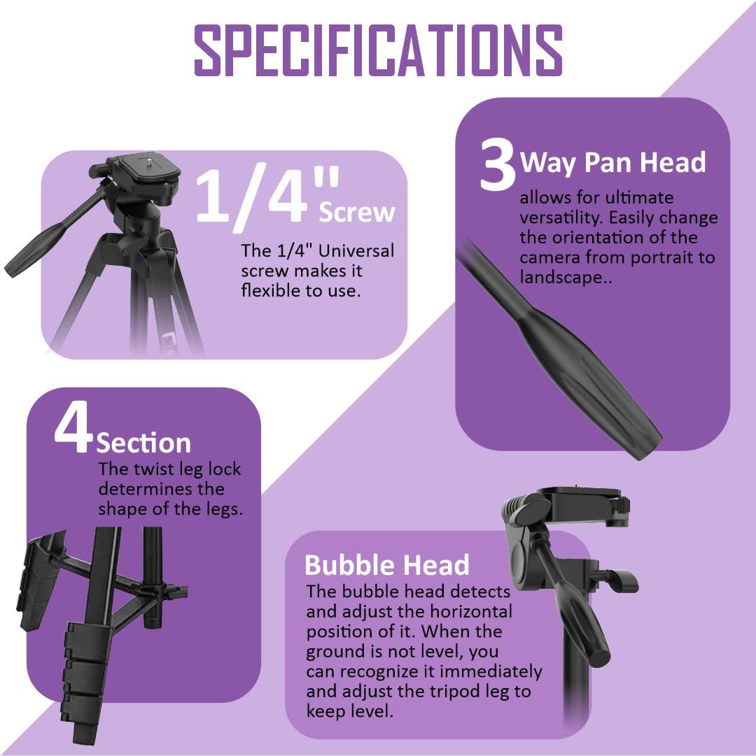 Syvo WT 3130 Aluminum Tripod (133CM), Universal Lightweight Tripod with Mobile Phone Holder Mount & Carry Bag for All Smart Phones, Gopro, Cameras