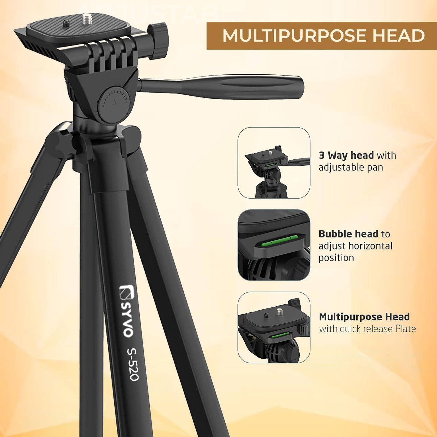 Syvo WT 3130 Aluminum Tripod (133CM), Universal Lightweight Tripod with Mobile Phone Holder Mount & Carry Bag for All Smart Phones, Gopro, Cameras