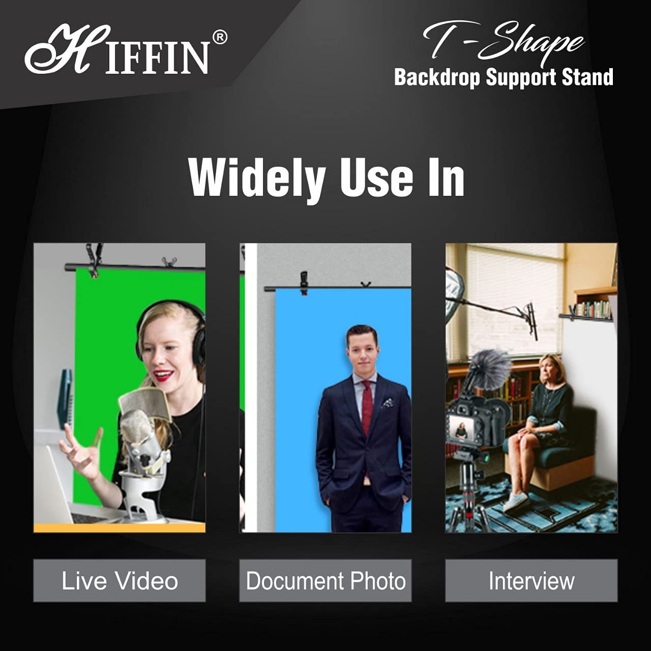 HIFFIN T-Shape 9x6 Ft Backdrop Stand, Adjustable 6ft Wide, 9ft Tall Heavy-Duty Background Support System for Photographic Studios, Parties, Birthdays, and Video Shoots (T-Shape Kit)