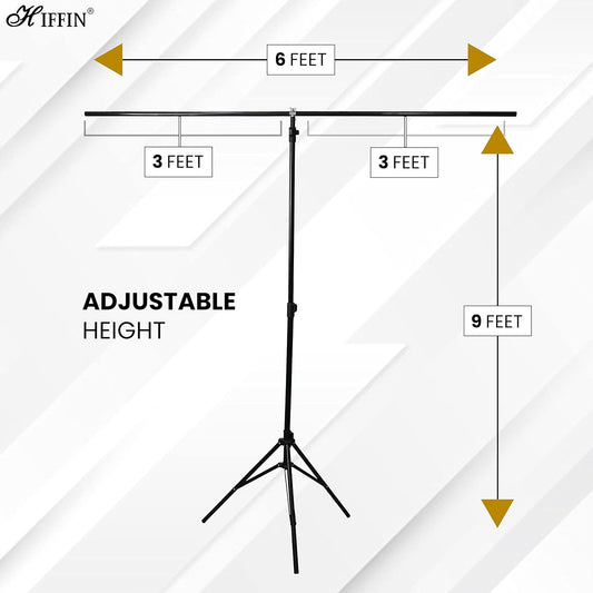 HIFFIN T-Shape 9x6 Ft Backdrop Stand, Adjustable 6ft Wide, 9ft Tall Heavy-Duty Background Support System for Photographic Studios, Parties, Birthdays, and Video Shoots (T-Shape Kit)
