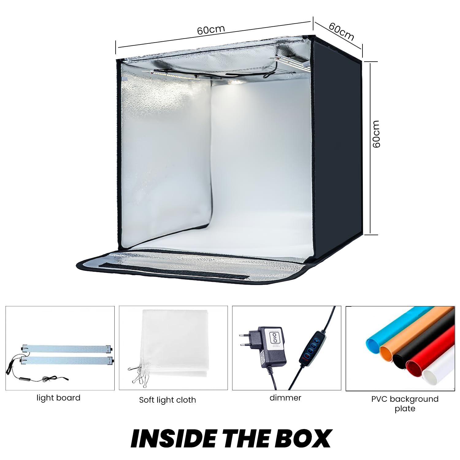 HIFFIN 60x60cm Portable Photo Studio Light Box, Professional Dimmable Tent with 288 High CRI Dual Magnet LED Lights, 5 Backdrops & Controller Adapter for Product Photography