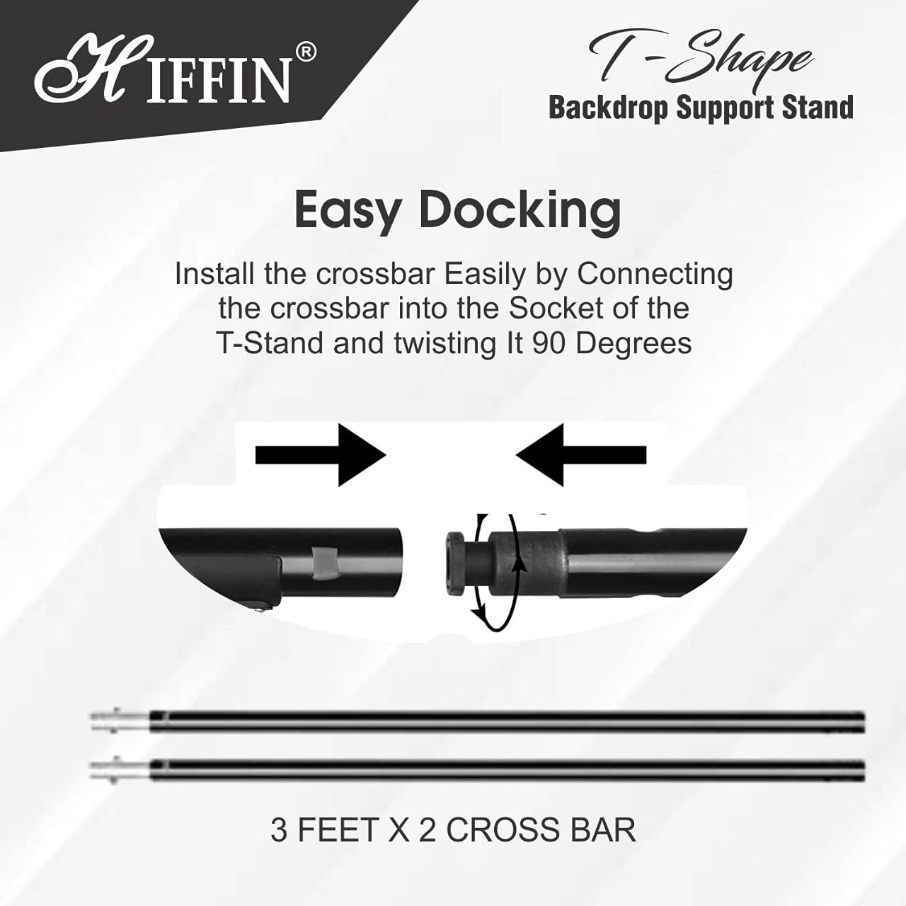 HIFFIN T-Shape 9x6 Ft Backdrop Stand, Adjustable 6ft Wide, 9ft Tall Heavy-Duty Background Support System for Photographic Studios, Parties, Birthdays, and Video Shoots (T-Shape Kit)