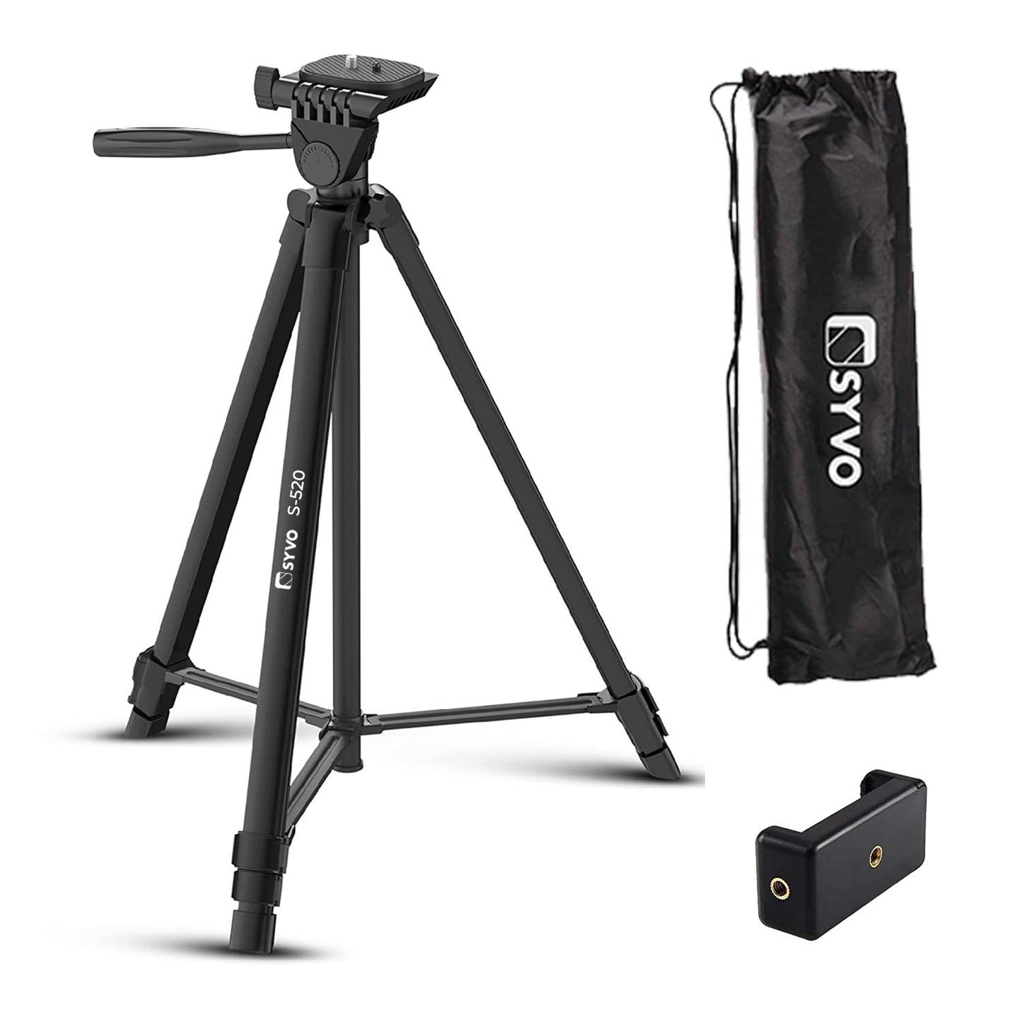Syvo WT 3130 Aluminum Tripod (133CM), Universal Lightweight Tripod with Mobile Phone Holder Mount & Carry Bag for All Smart Phones, Gopro, Cameras