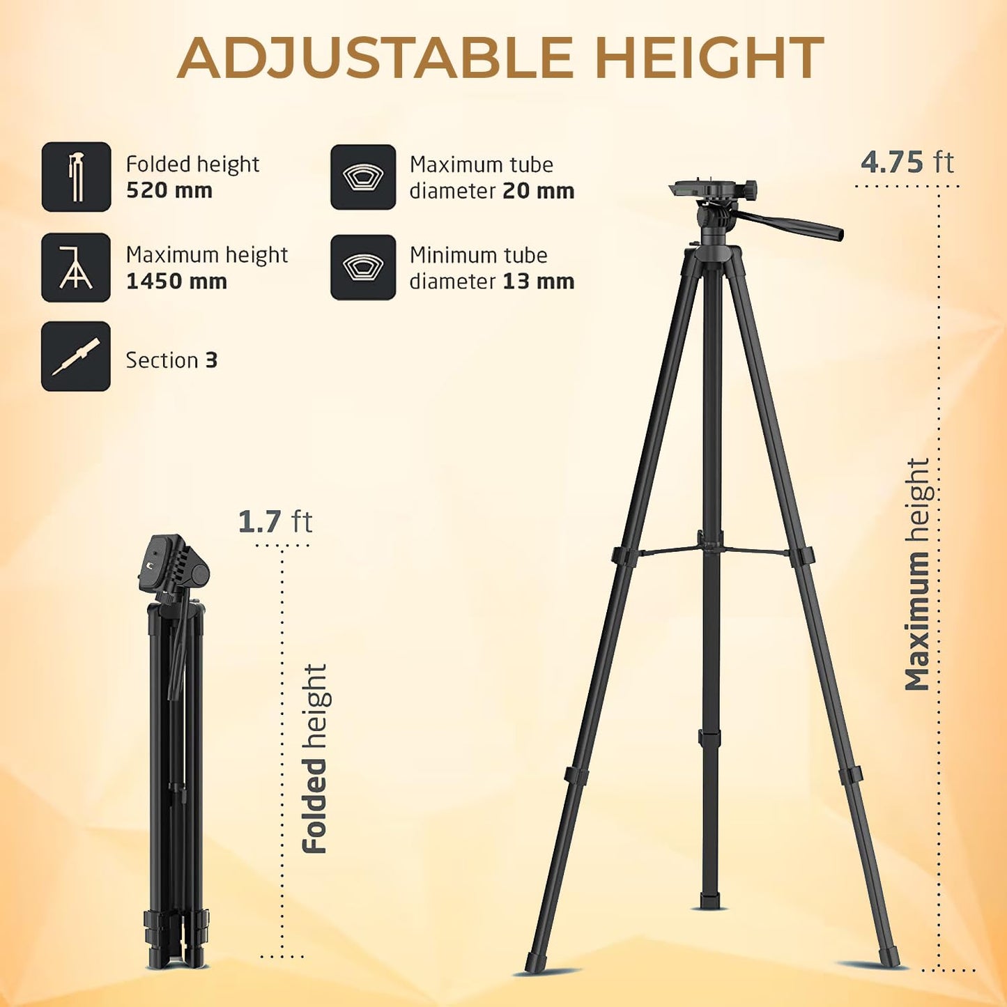 Syvo WT 3130 Aluminum Tripod (133CM), Universal Lightweight Tripod with Mobile Phone Holder Mount & Carry Bag for All Smart Phones, Gopro, Cameras