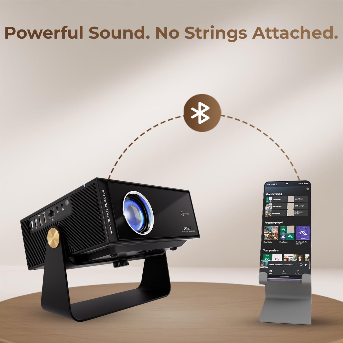 WZATCO Yuva Go Plus, Full HD 1080p Native, Android 13.0 Smart Home Projector 4k Ultra HD, Rotatable Design, Auto & 4D Keystone with Netflix, Prime etc, WiFi 6 & BT, Screen Mirroring, ARC, White