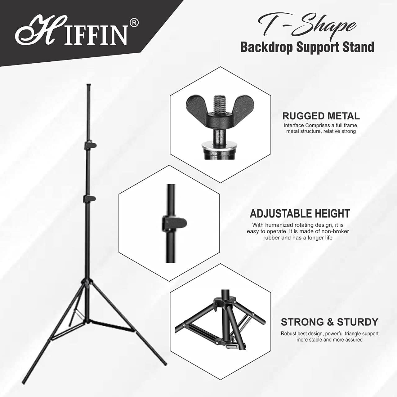 HIFFIN T-Shape 9x6 Ft Backdrop Stand, Adjustable 6ft Wide, 9ft Tall Heavy-Duty Background Support System for Photographic Studios, Parties, Birthdays, and Video Shoots (T-Shape Kit)