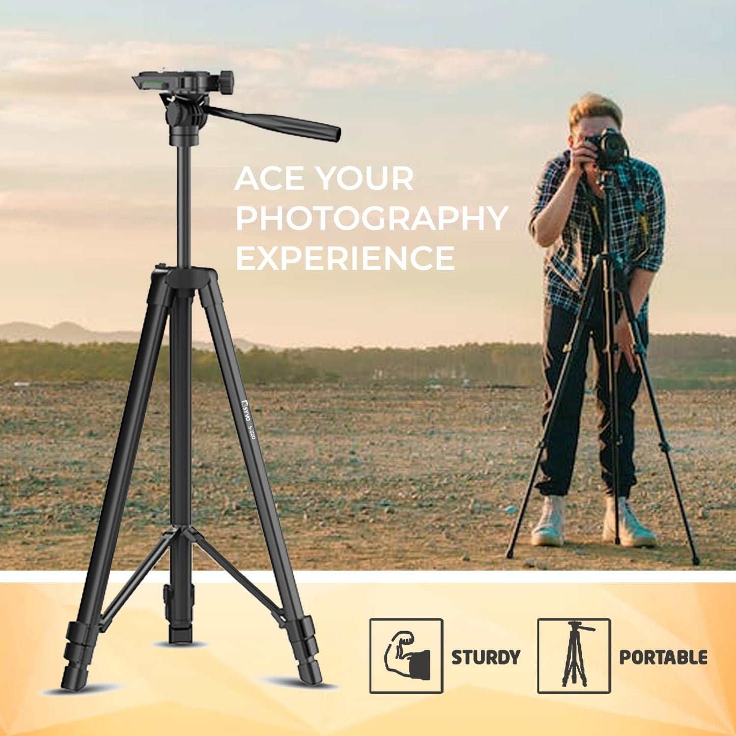 Syvo WT 3130 Aluminum Tripod (133CM), Universal Lightweight Tripod with Mobile Phone Holder Mount & Carry Bag for All Smart Phones, Gopro, Cameras