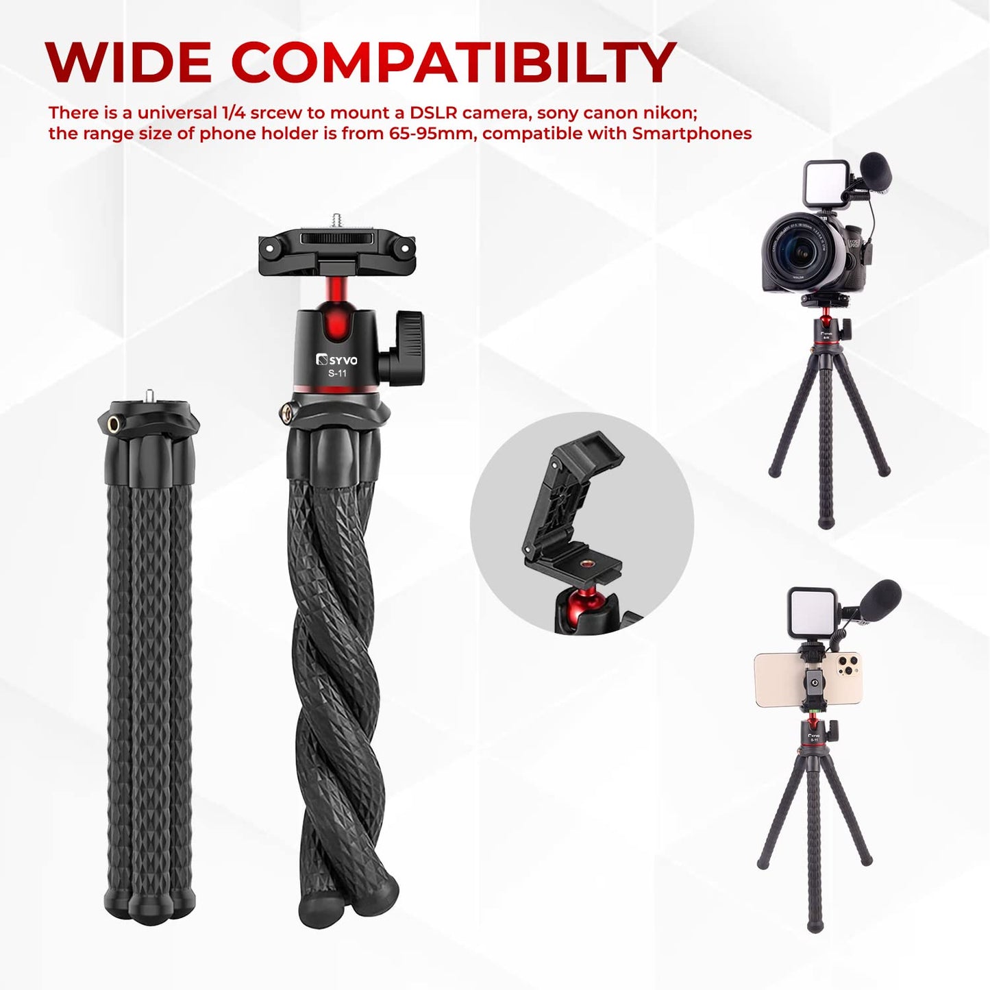 Syvo WT 3130 Aluminum Tripod (133CM), Universal Lightweight Tripod with Mobile Phone Holder Mount & Carry Bag for All Smart Phones, Gopro, Cameras
