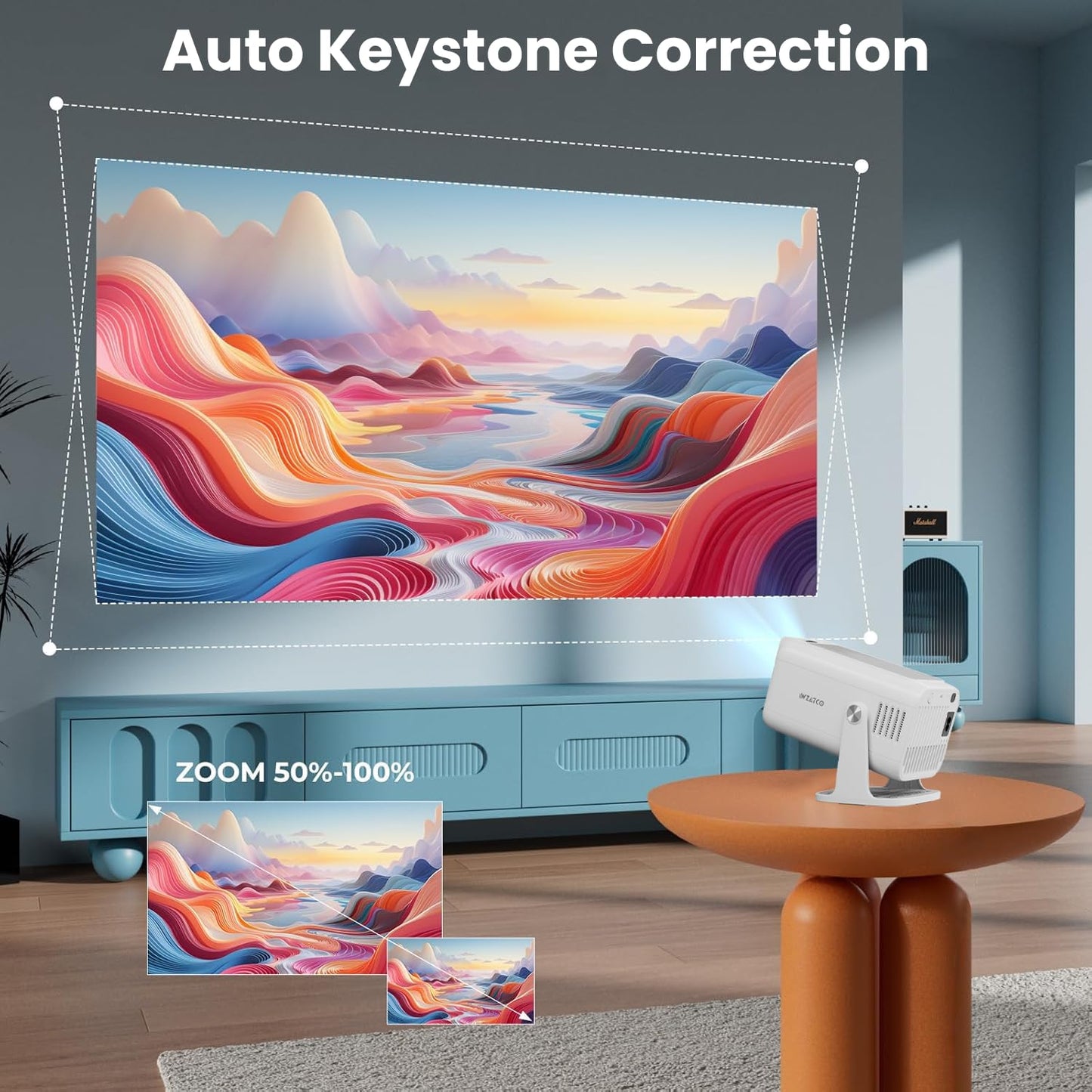WZATCO Yuva Go Plus, Full HD 1080p Native, Android 13.0 Smart Home Projector 4k Ultra HD, Rotatable Design, Auto & 4D Keystone with Netflix, Prime etc, WiFi 6 & BT, Screen Mirroring, ARC, White