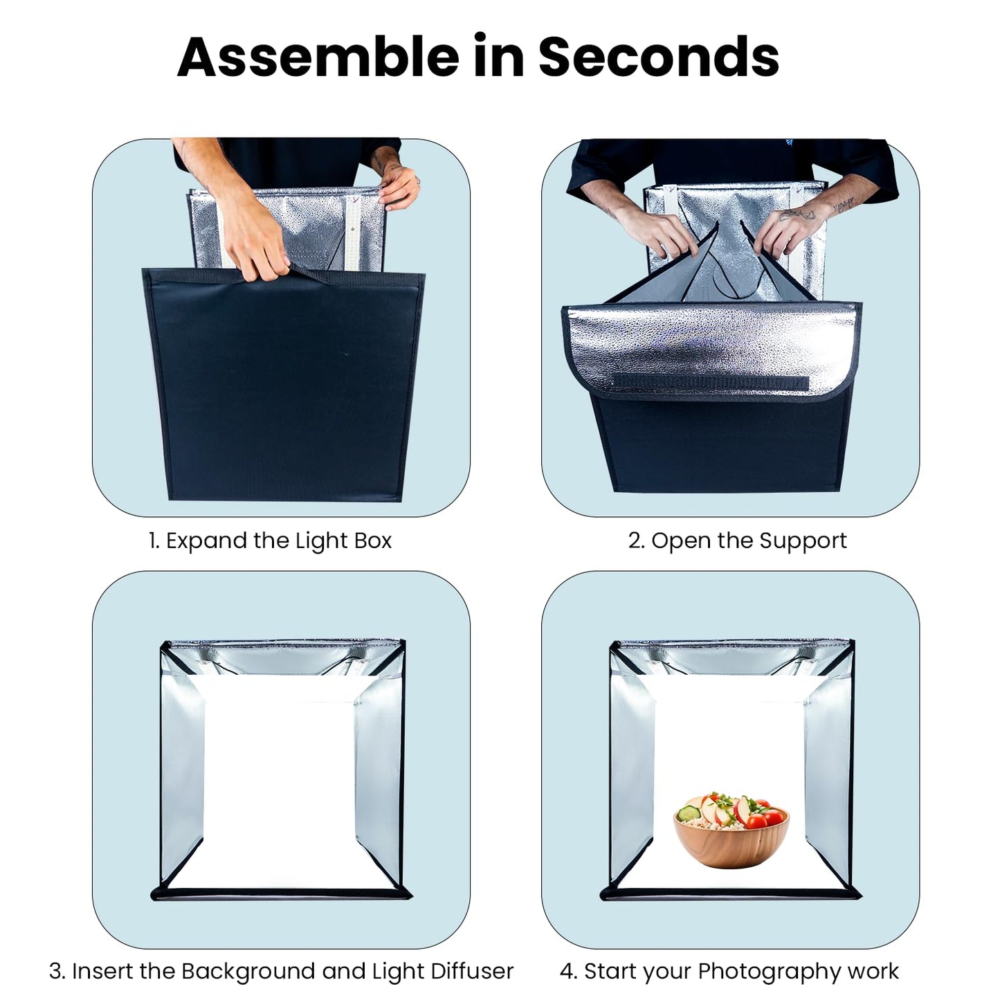 HIFFIN 60x60cm Portable Photo Studio Light Box, Professional Dimmable Tent with 288 High CRI Dual Magnet LED Lights, 5 Backdrops & Controller Adapter for Product Photography