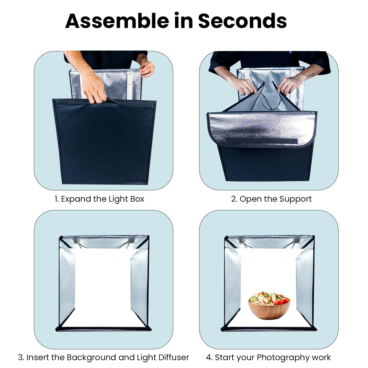 HIFFIN 60x60cm Portable Photo Studio Light Box, Professional Dimmable Tent with 288 High CRI Dual Magnet LED Lights, 5 Backdrops & Controller Adapter for Product Photography