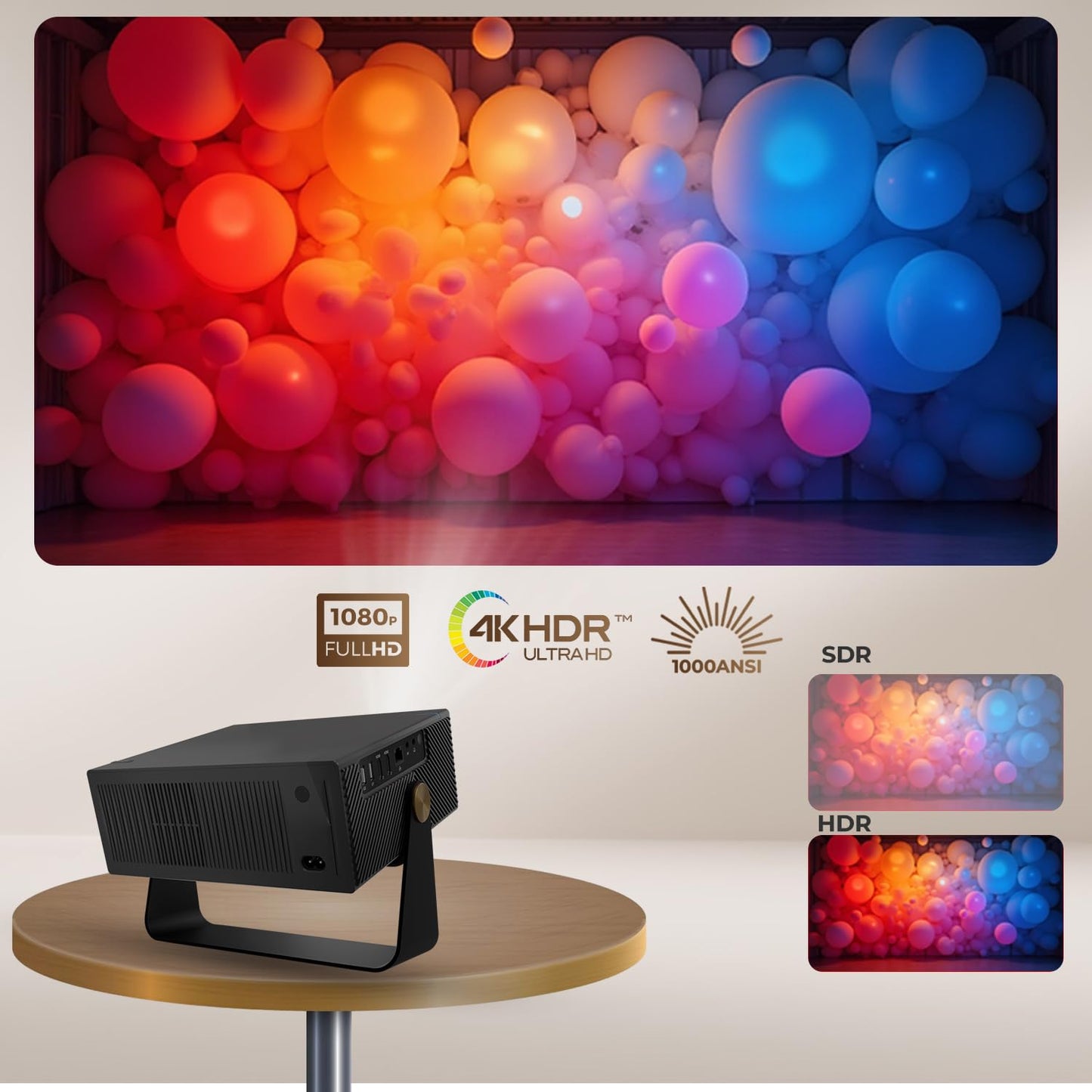 WZATCO Yuva Go Plus, Full HD 1080p Native, Android 13.0 Smart Home Projector 4k Ultra HD, Rotatable Design, Auto & 4D Keystone with Netflix, Prime etc, WiFi 6 & BT, Screen Mirroring, ARC, White