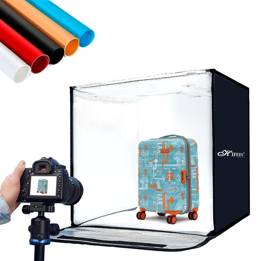 HIFFIN 60x60cm Portable Photo Studio Light Box, Professional Dimmable Tent with 288 High CRI Dual Magnet LED Lights, 5 Backdrops & Controller Adapter for Product Photography