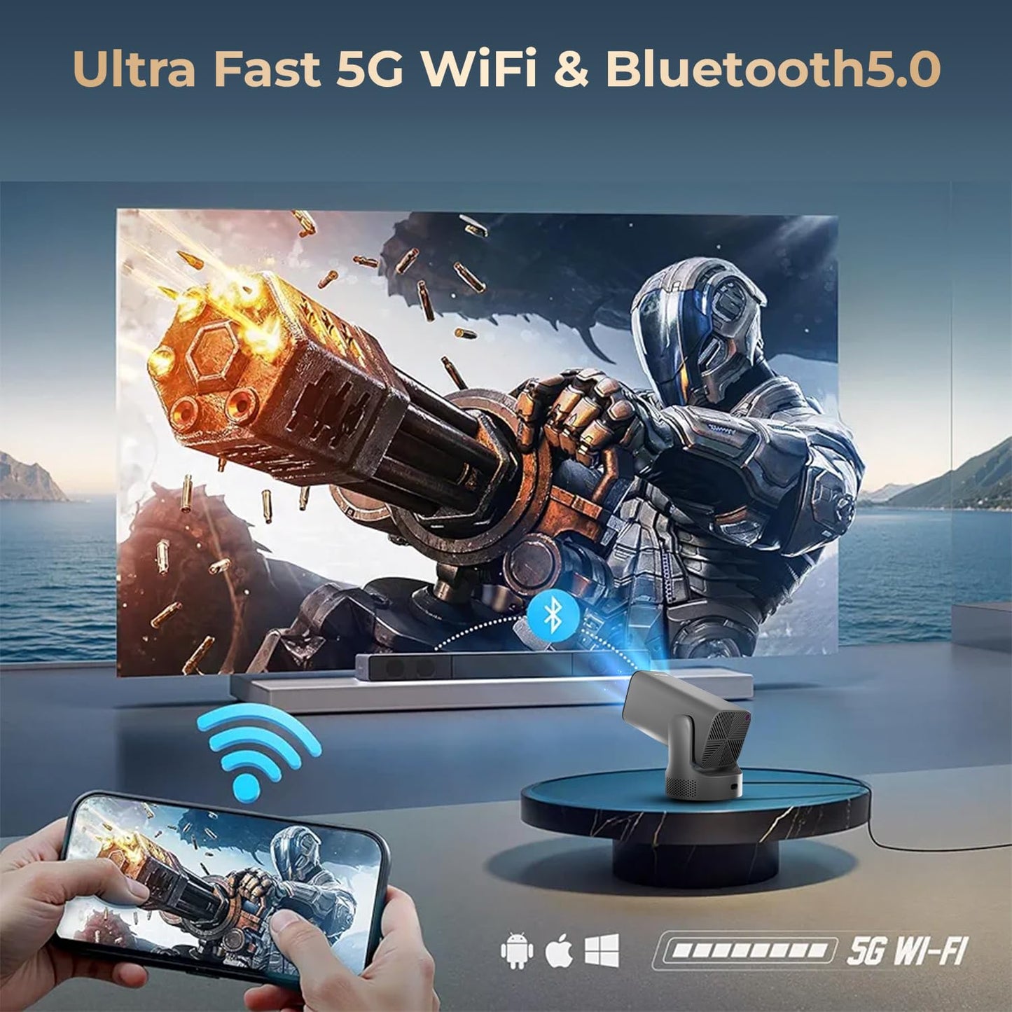 WZATCO Yuva Go Plus, Full HD 1080p Native, Android 13.0 Smart Home Projector 4k Ultra HD, Rotatable Design, Auto & 4D Keystone with Netflix, Prime etc, WiFi 6 & BT, Screen Mirroring, ARC, White