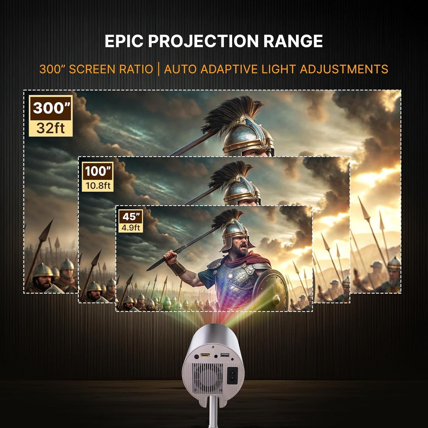 Crossbeats Lumex Cine Smart Home Projector 4k Ultra HD, Native 1080p, Mini Projector for Room,16000 Lumens Android OS, Built-in - Netflix, Prime, YouTube, Portable, Speaker, WiFi, 300" Display Cinema