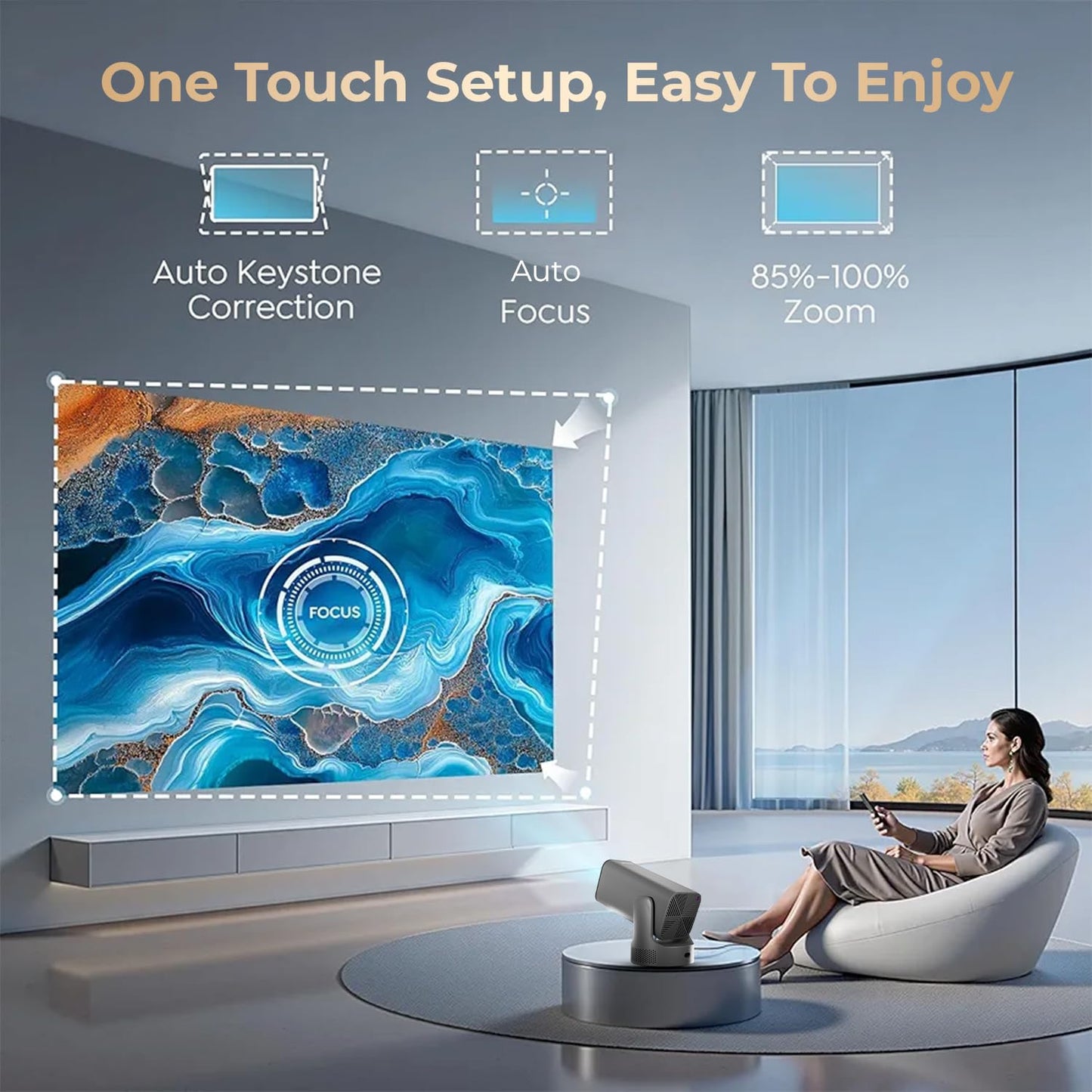 WZATCO Yuva Go Plus, Full HD 1080p Native, Android 13.0 Smart Home Projector 4k Ultra HD, Rotatable Design, Auto & 4D Keystone with Netflix, Prime etc, WiFi 6 & BT, Screen Mirroring, ARC, White