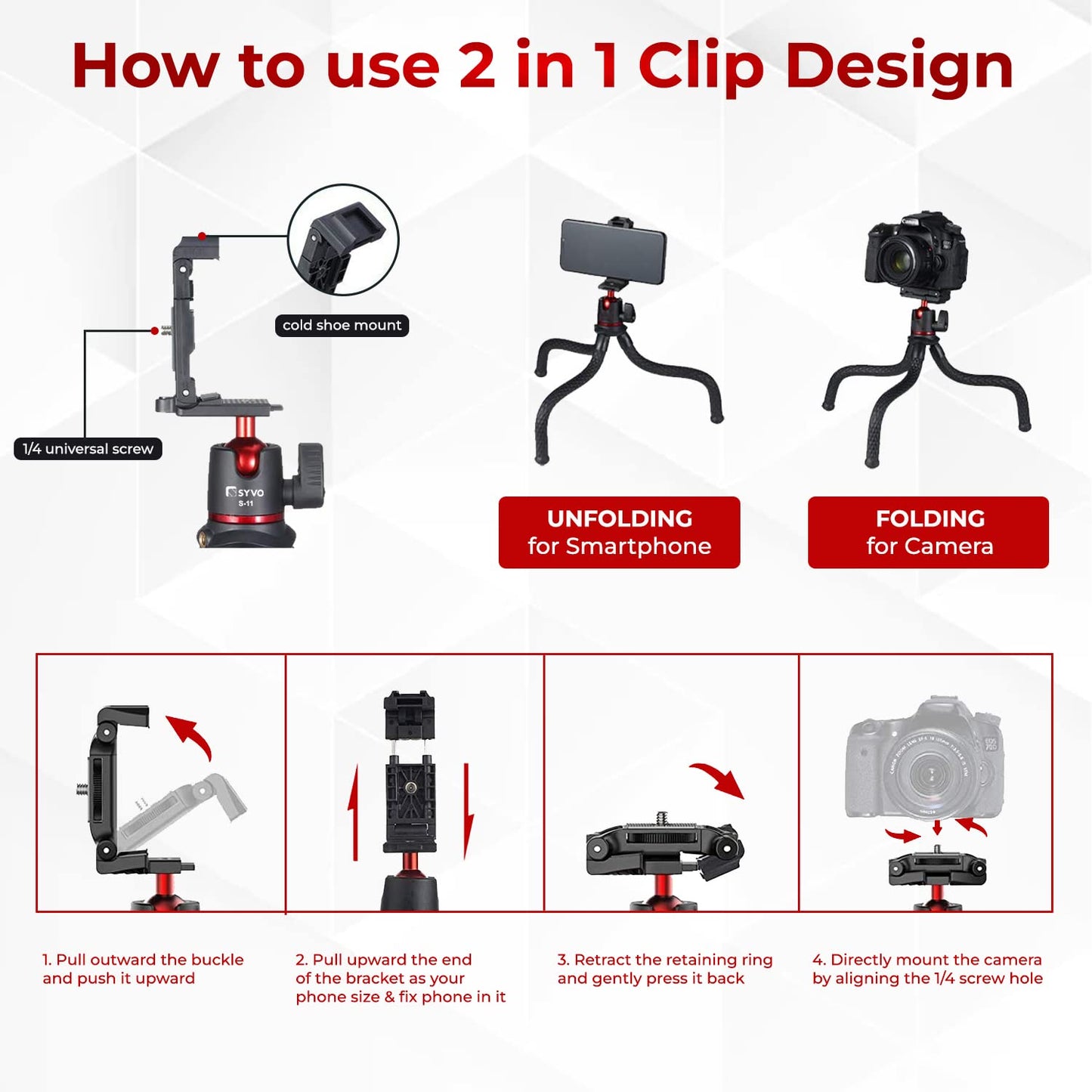 Syvo WT 3130 Aluminum Tripod (133CM), Universal Lightweight Tripod with Mobile Phone Holder Mount & Carry Bag for All Smart Phones, Gopro, Cameras