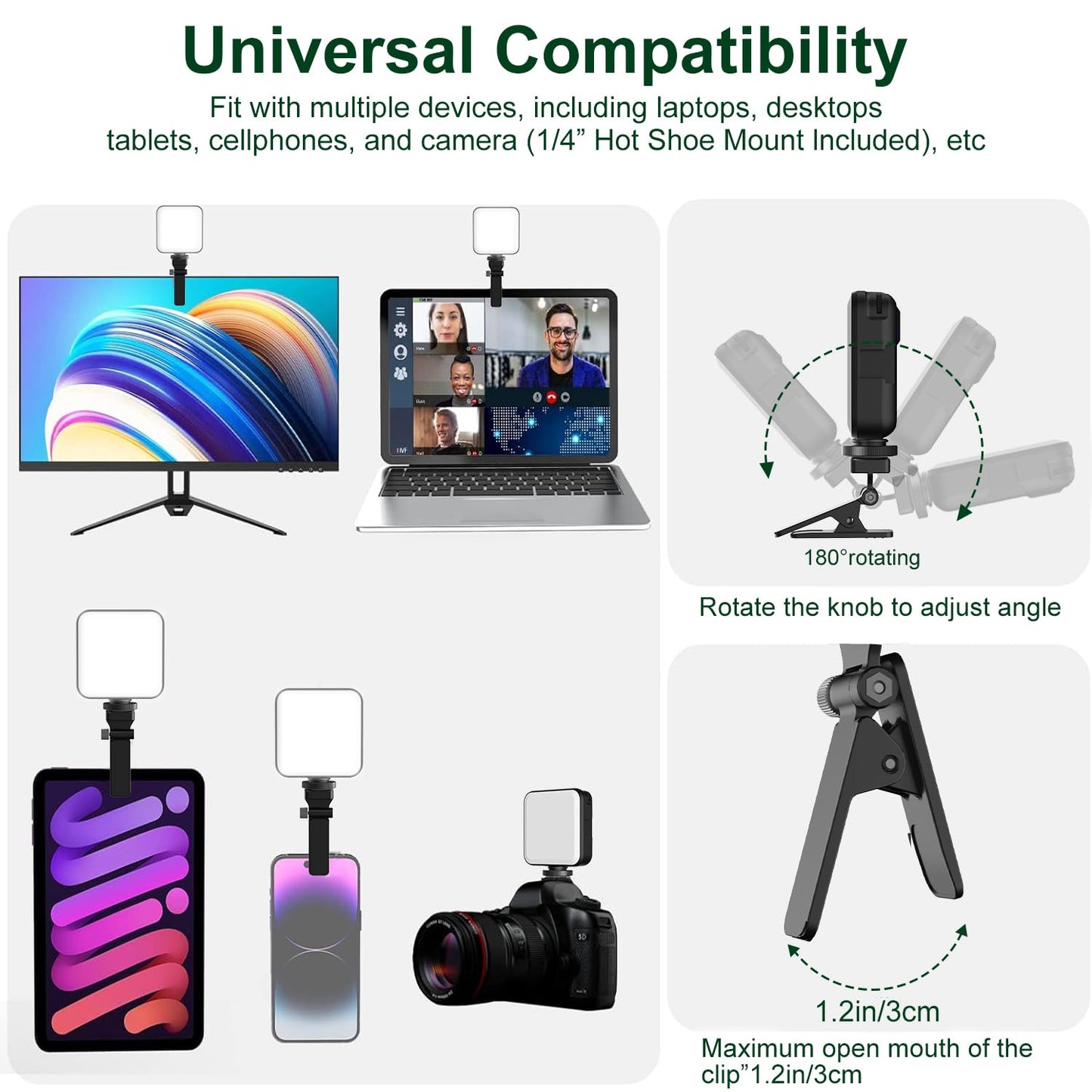 Mobilife LED Video Light Camera Light Laptop Light for Zoom Meeting Photography Lighting 100 LED Beads with Clip Dimmable and Rechargeable for Camera Selfie Stick Tripod Laptop Cellphone