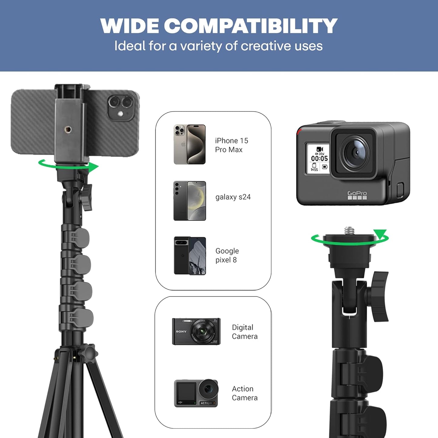Syvo WT 3130 Aluminum Tripod (133CM), Universal Lightweight Tripod with Mobile Phone Holder Mount & Carry Bag for All Smart Phones, Gopro, Cameras