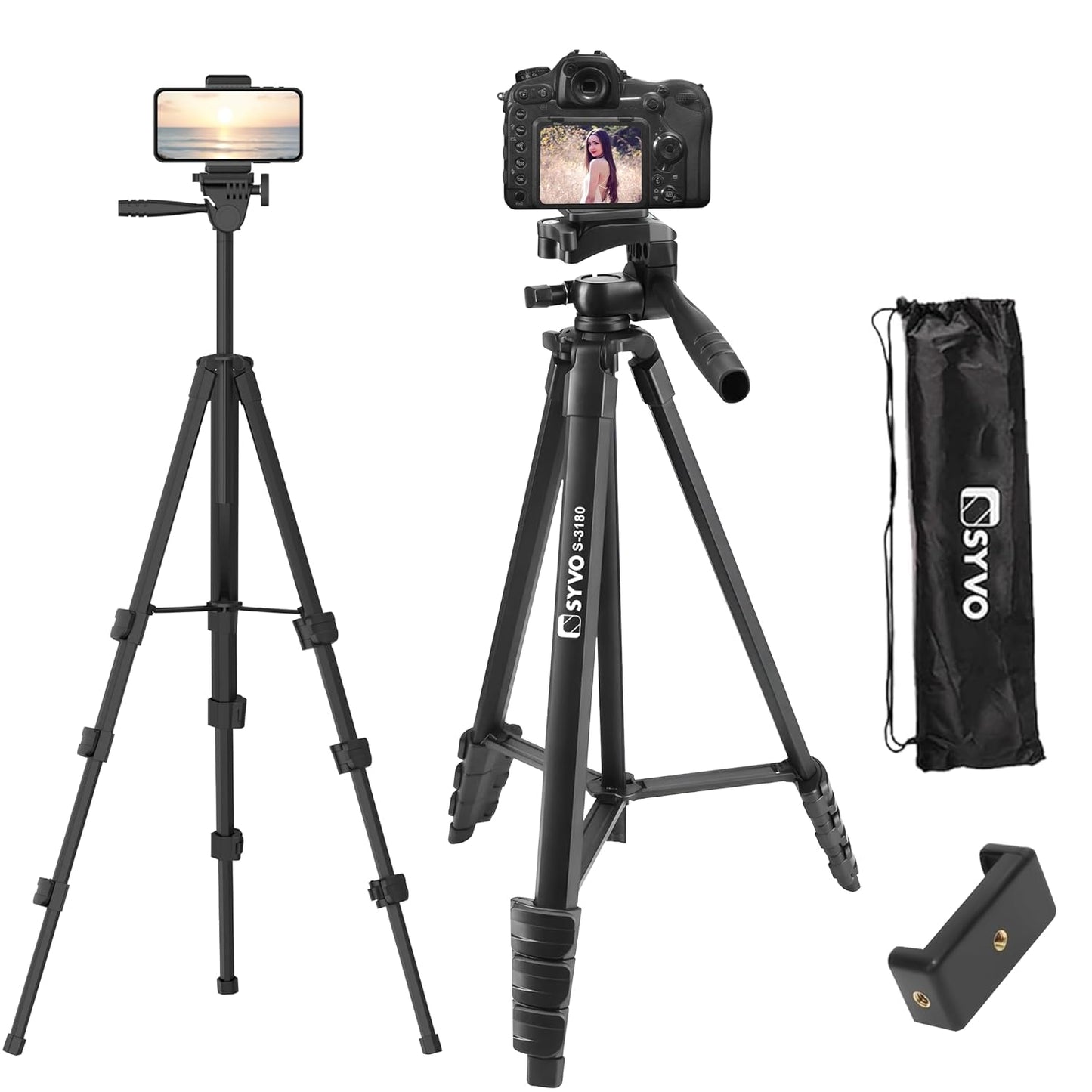 Syvo WT 3130 Aluminum Tripod (133CM), Universal Lightweight Tripod with Mobile Phone Holder Mount & Carry Bag for All Smart Phones, Gopro, Cameras