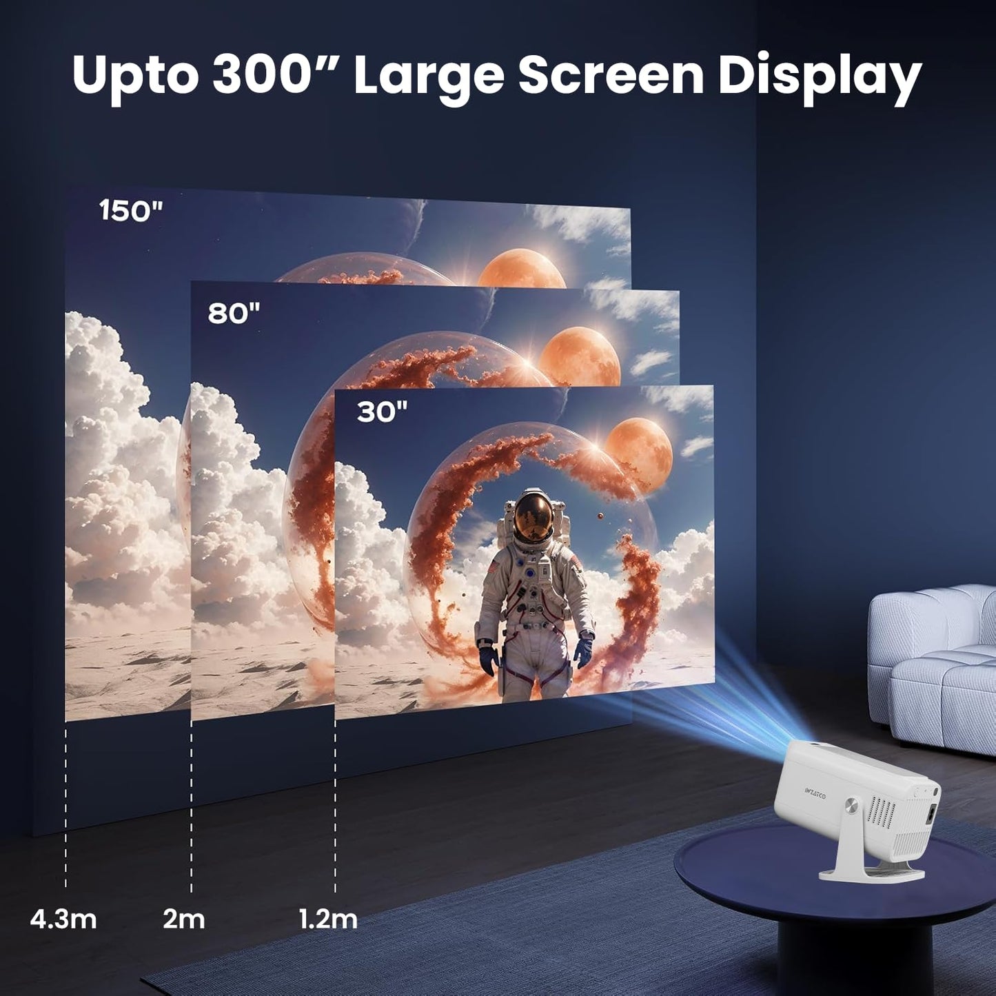 WZATCO Yuva Go Plus, Full HD 1080p Native, Android 13.0 Smart Home Projector 4k Ultra HD, Rotatable Design, Auto & 4D Keystone with Netflix, Prime etc, WiFi 6 & BT, Screen Mirroring, ARC, White