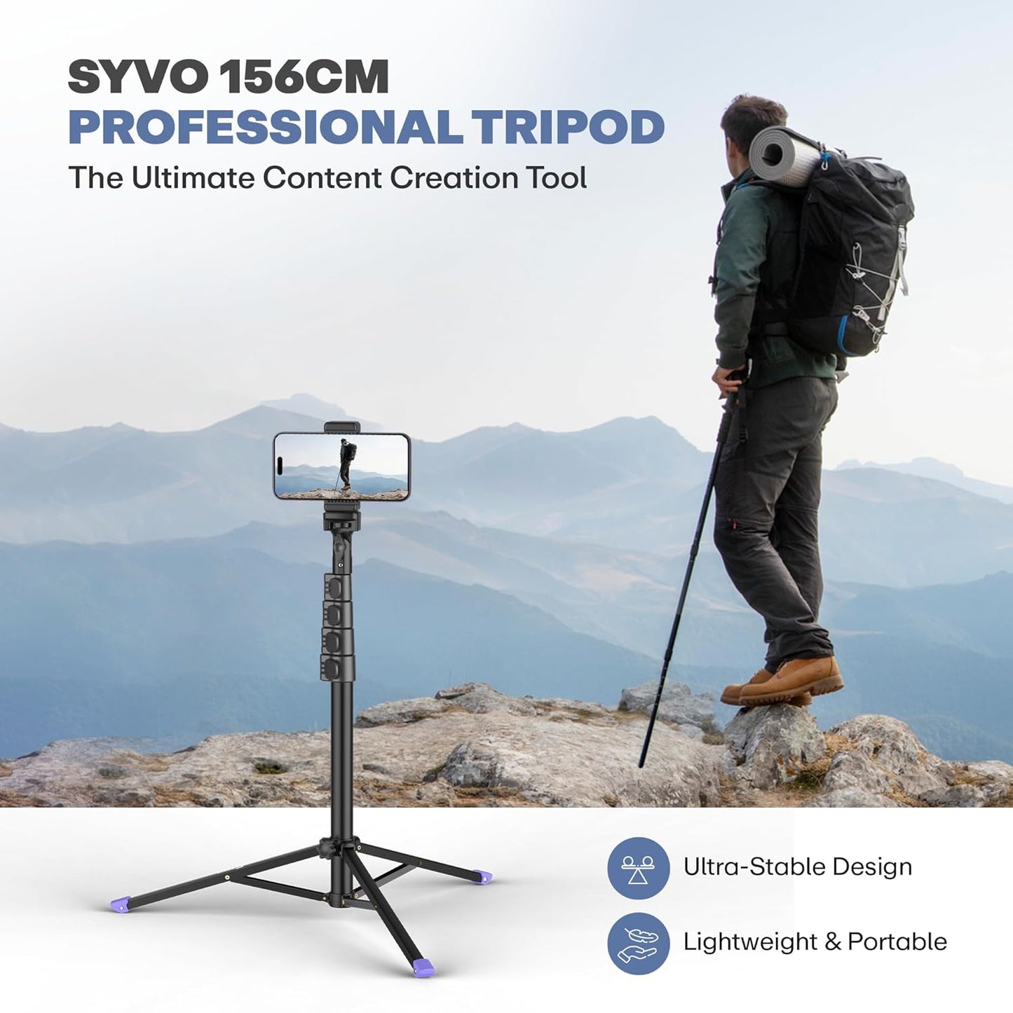 Syvo WT 3130 Aluminum Tripod (133CM), Universal Lightweight Tripod with Mobile Phone Holder Mount & Carry Bag for All Smart Phones, Gopro, Cameras