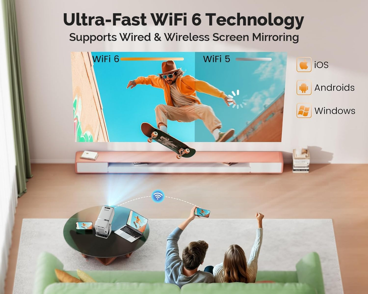 WZATCO Yuva Go Plus, Full HD 1080p Native, Android 13.0 Smart Home Projector 4k Ultra HD, Rotatable Design, Auto & 4D Keystone with Netflix, Prime etc, WiFi 6 & BT, Screen Mirroring, ARC, White