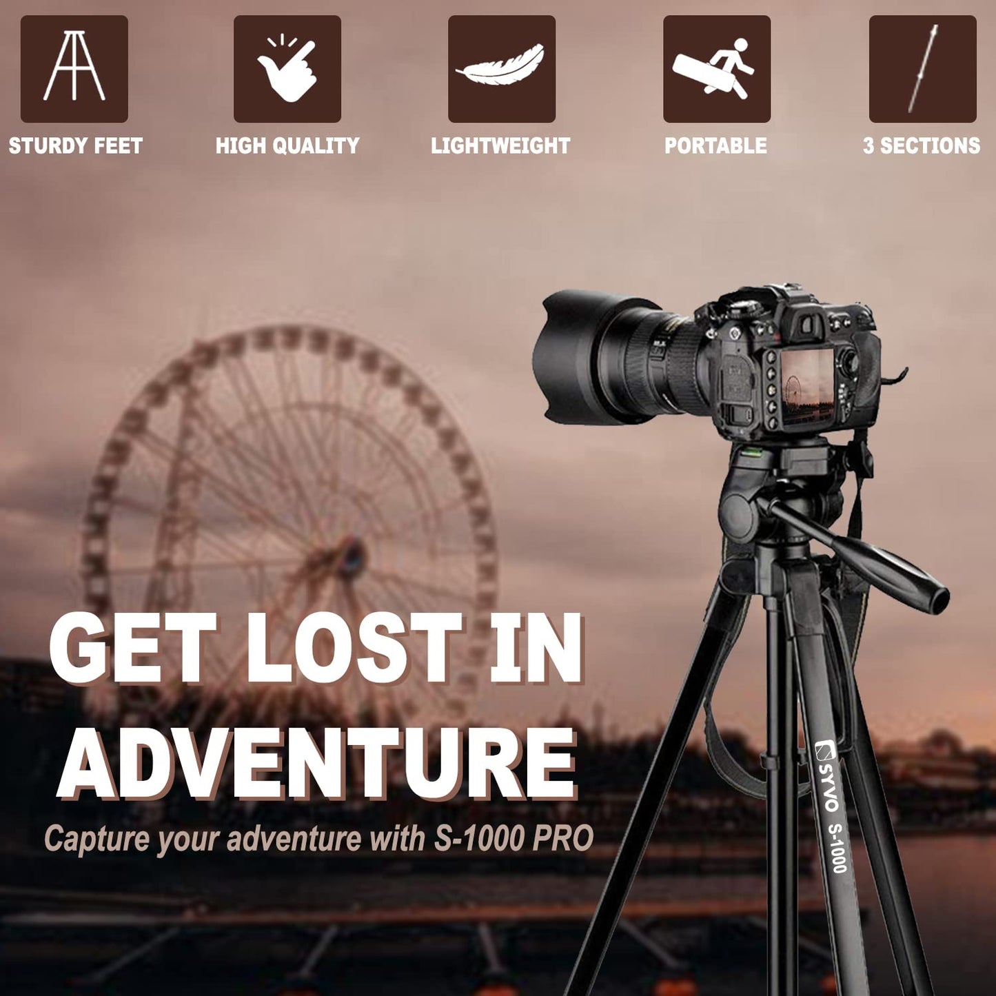 Syvo WT 3130 Aluminum Tripod (133CM), Universal Lightweight Tripod with Mobile Phone Holder Mount & Carry Bag for All Smart Phones, Gopro, Cameras