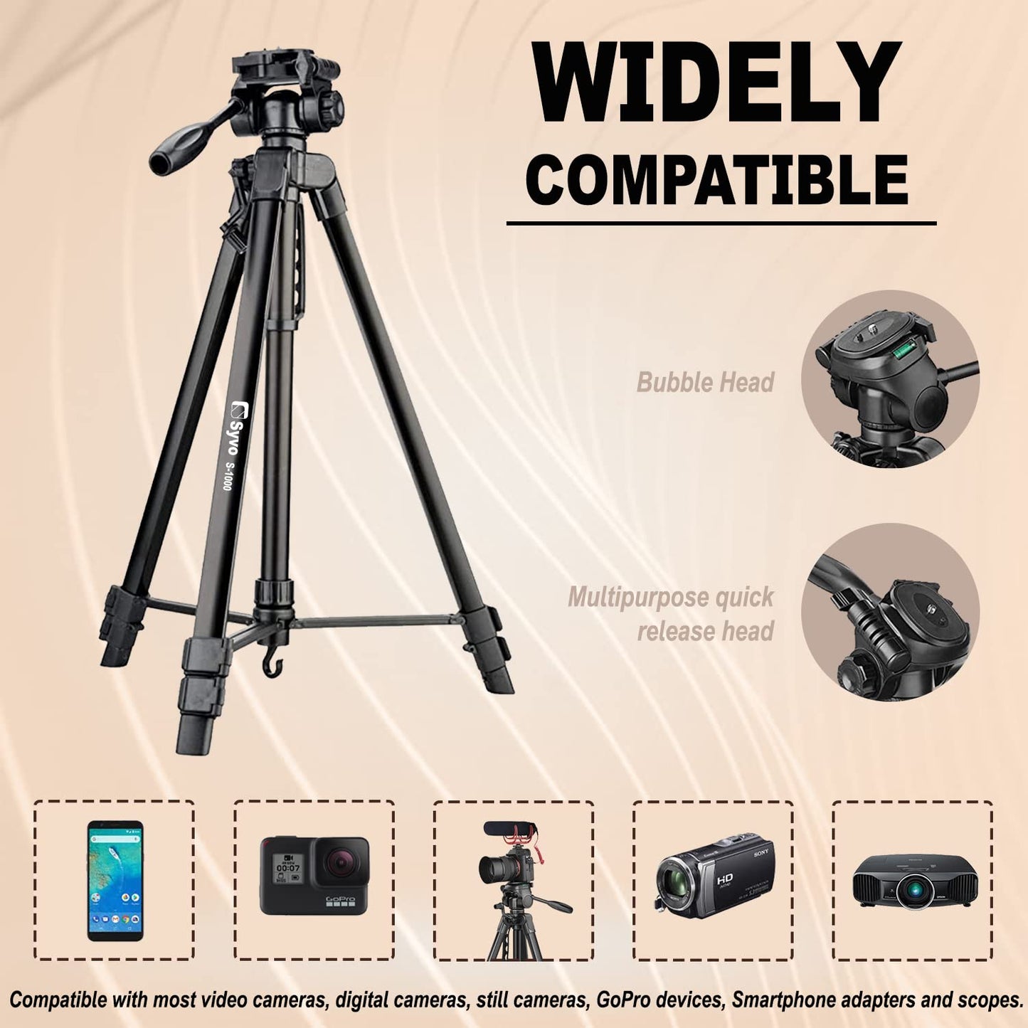 Syvo WT 3130 Aluminum Tripod (133CM), Universal Lightweight Tripod with Mobile Phone Holder Mount & Carry Bag for All Smart Phones, Gopro, Cameras