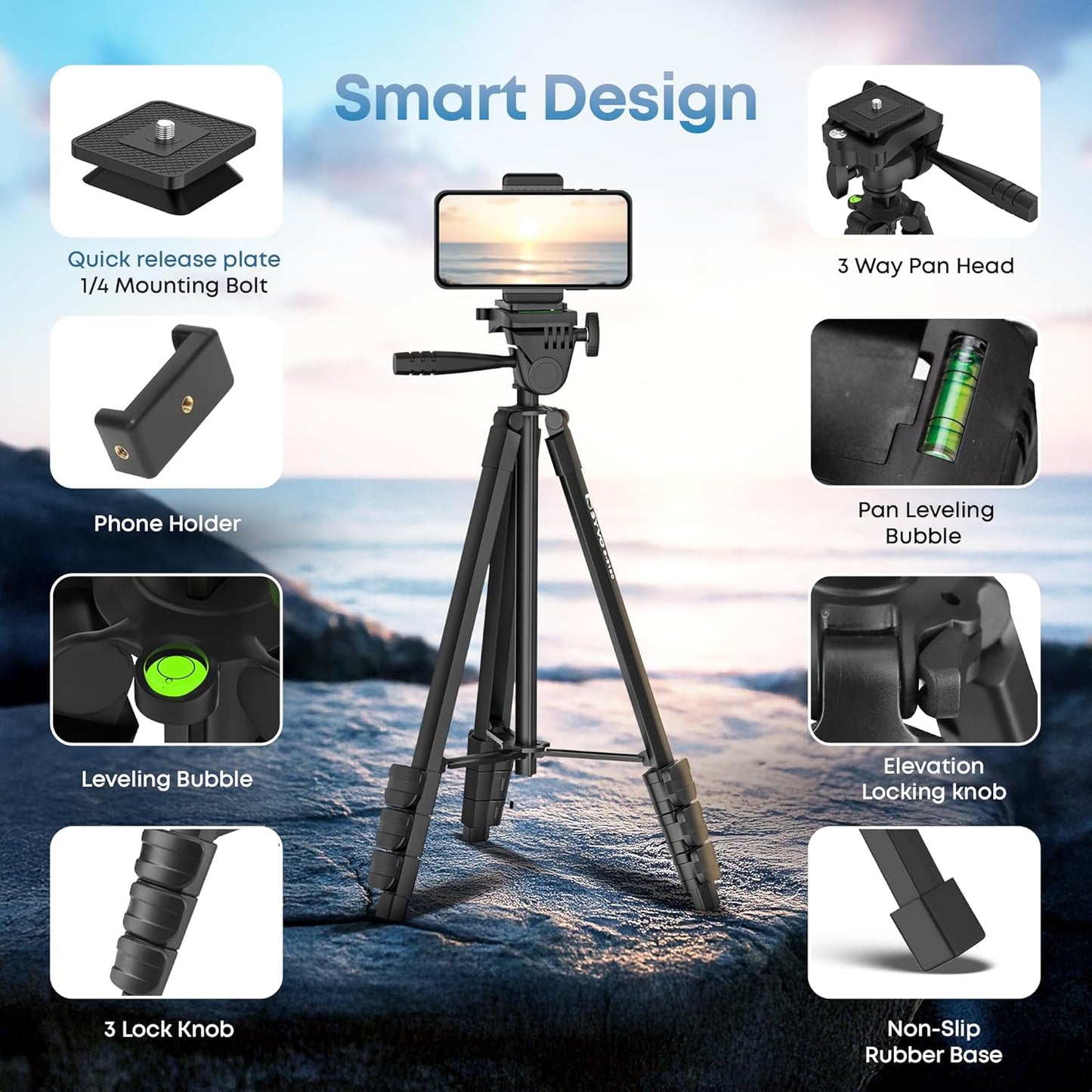 Syvo WT 3130 Aluminum Tripod (133CM), Universal Lightweight Tripod with Mobile Phone Holder Mount & Carry Bag for All Smart Phones, Gopro, Cameras