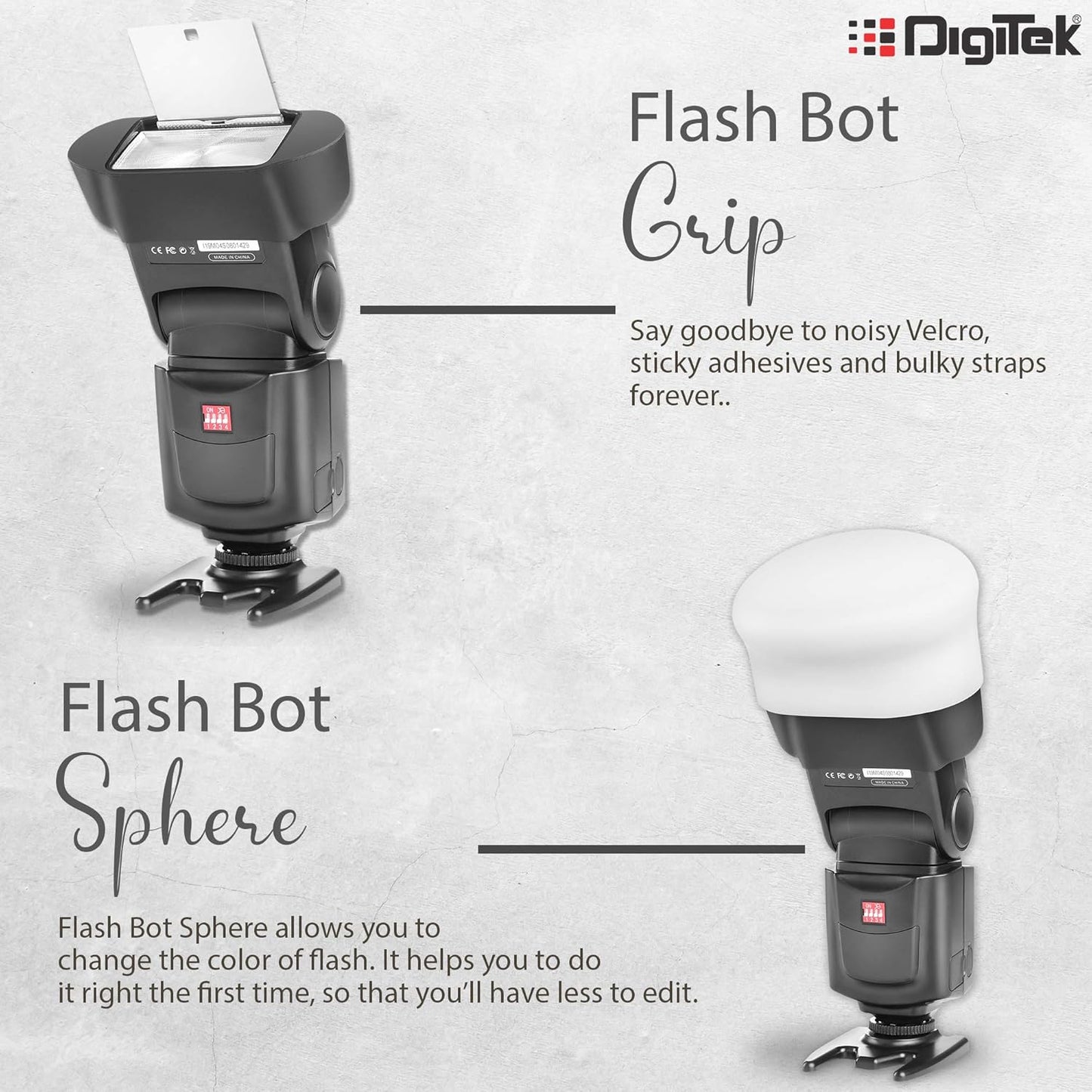 DIGITEK DFB-002 Professional Speedlight Flash Bot & Modifier Kit with Diffuser, Sphere, Grid, Grip, Gel Mount, 8 Creative Gels & Wallet – Photography Lighting Accessory, Magmod Alternative