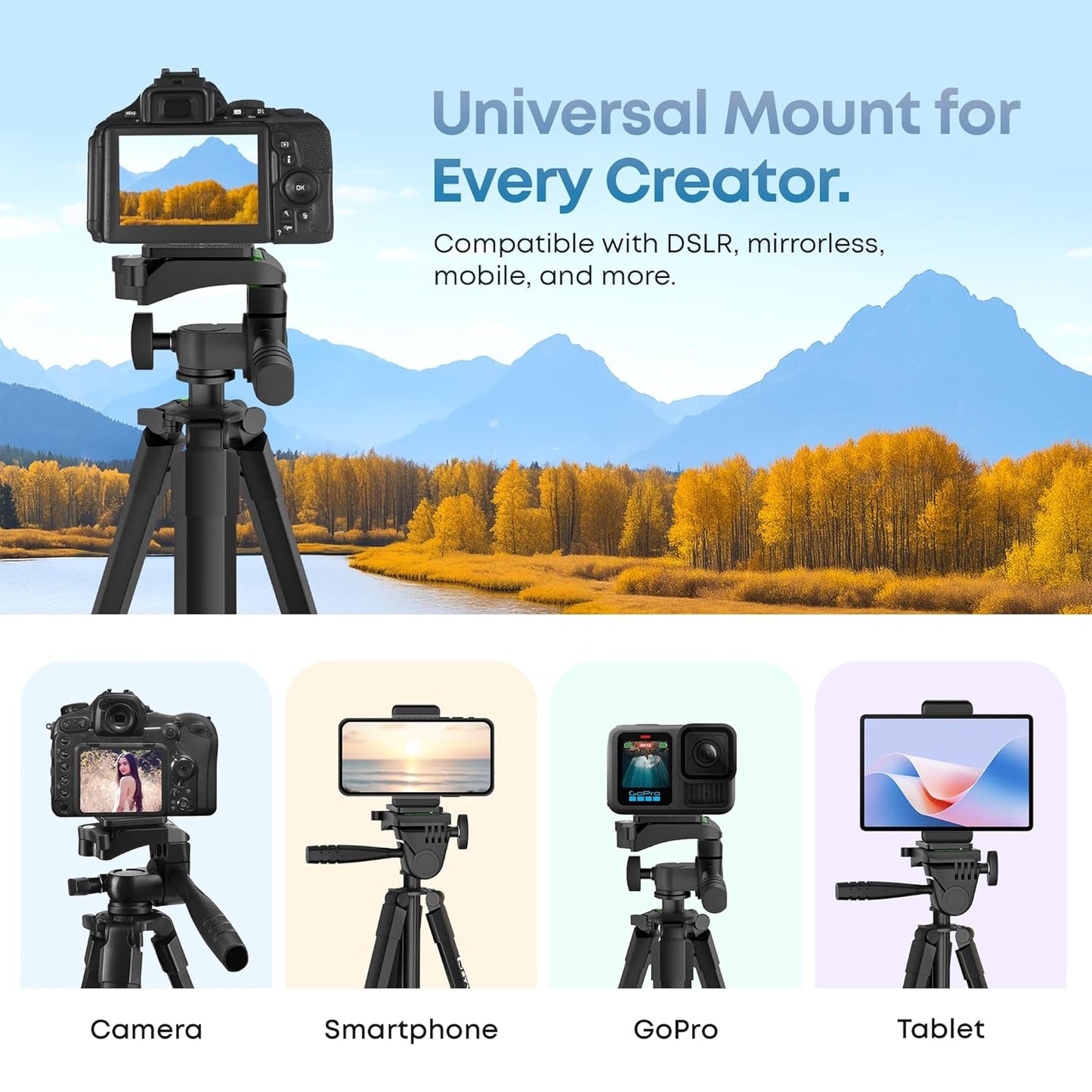 Syvo WT 3130 Aluminum Tripod (133CM), Universal Lightweight Tripod with Mobile Phone Holder Mount & Carry Bag for All Smart Phones, Gopro, Cameras