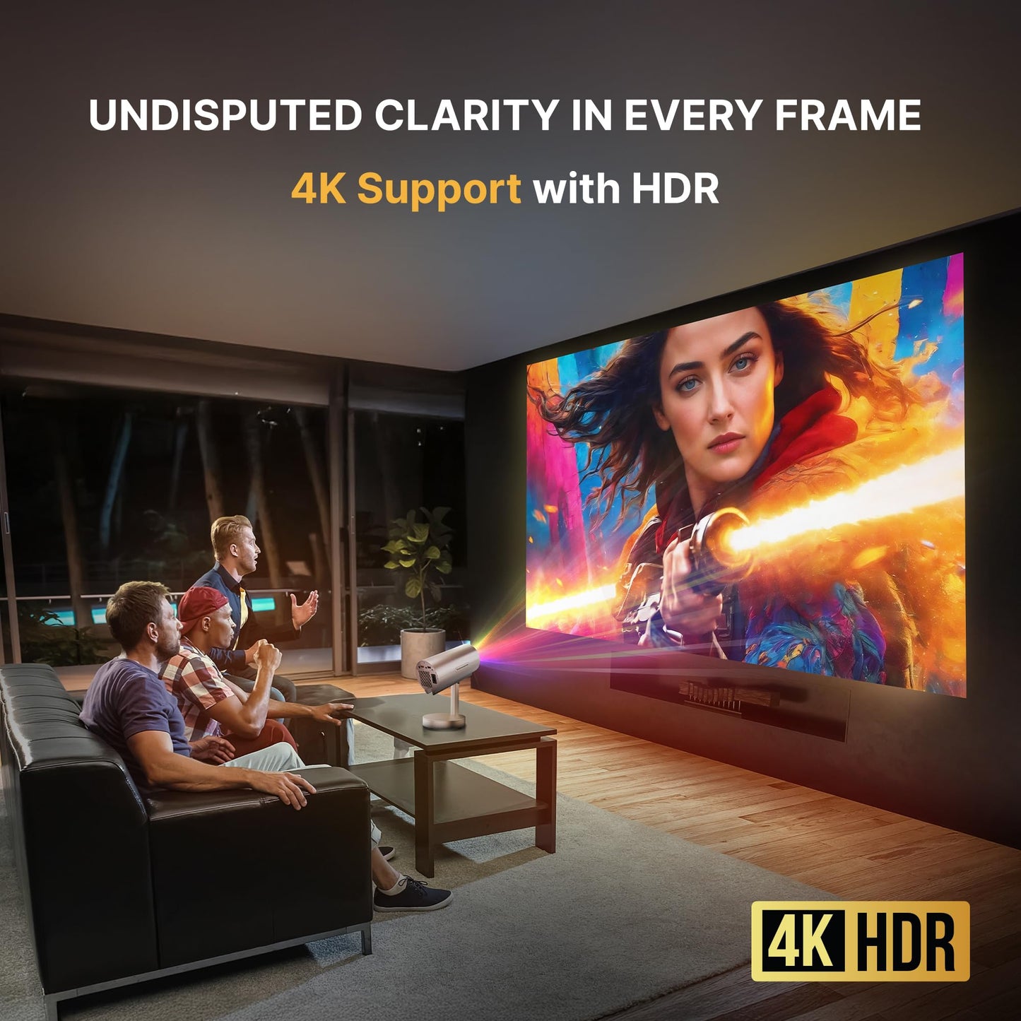 Crossbeats Lumex Cine Smart Home Projector 4k Ultra HD, Native 1080p, Mini Projector for Room,16000 Lumens Android OS, Built-in - Netflix, Prime, YouTube, Portable, Speaker, WiFi, 300" Display Cinema