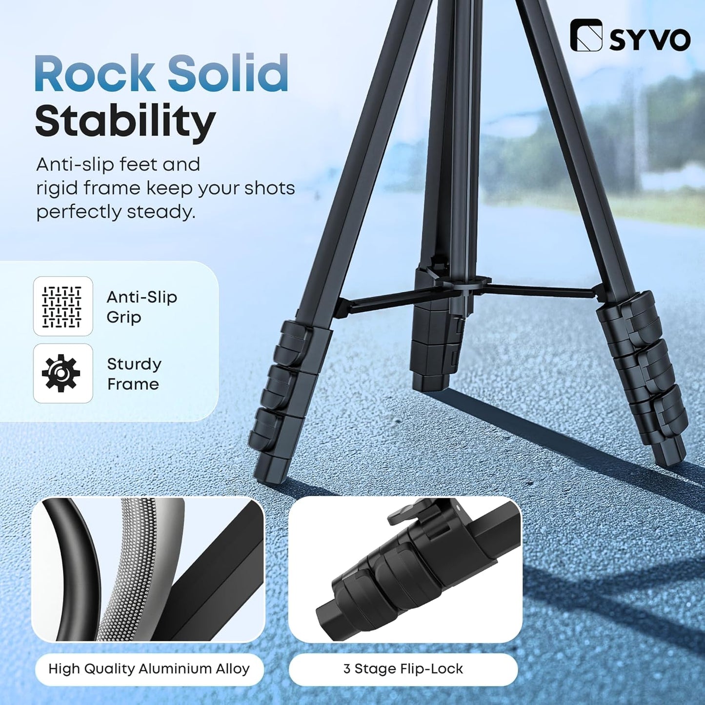 Syvo WT 3130 Aluminum Tripod (133CM), Universal Lightweight Tripod with Mobile Phone Holder Mount & Carry Bag for All Smart Phones, Gopro, Cameras