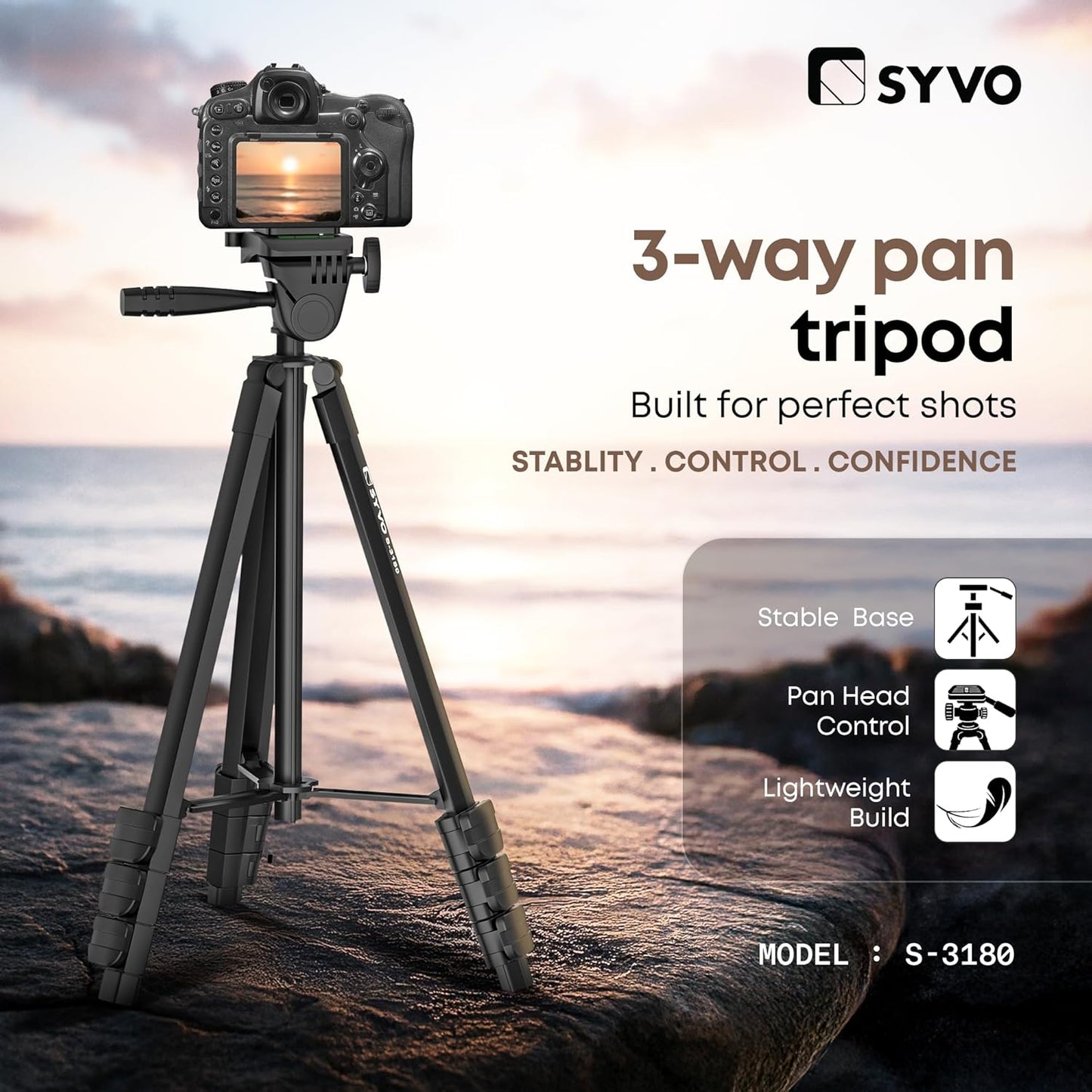 Syvo WT 3130 Aluminum Tripod (133CM), Universal Lightweight Tripod with Mobile Phone Holder Mount & Carry Bag for All Smart Phones, Gopro, Cameras