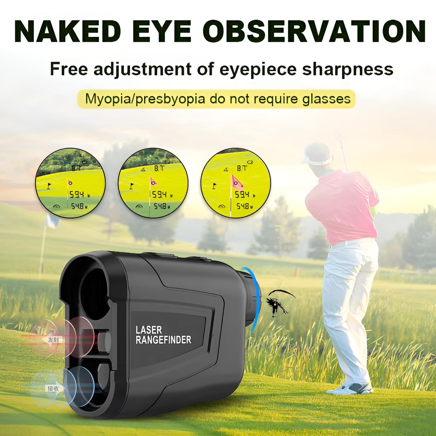 XPR3SS 1000M (1094 Yards) 6X Optical Lens Rangefinder Laser Distance Meter for Golf Slope Hunting Survey Travel Sightseeing Speed Measurement Angle & Height Measurement