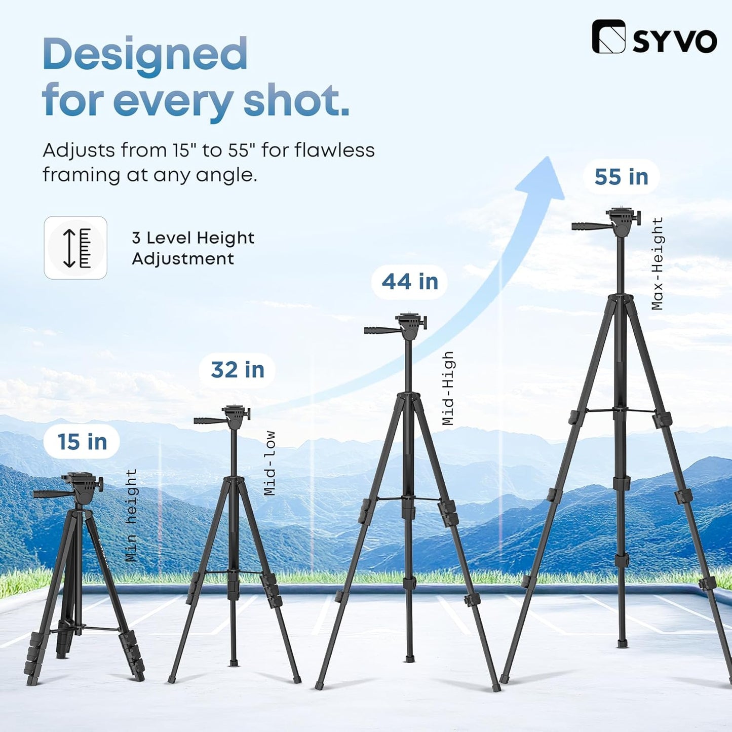 Syvo WT 3130 Aluminum Tripod (133CM), Universal Lightweight Tripod with Mobile Phone Holder Mount & Carry Bag for All Smart Phones, Gopro, Cameras