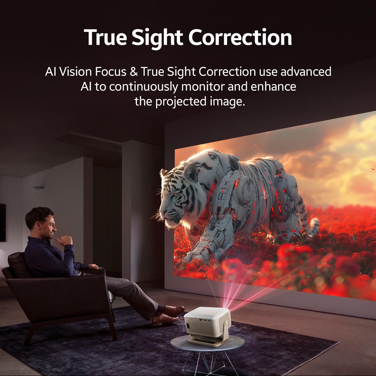 Crossbeats Lumex Cine Smart Home Projector 4k Ultra HD, Native 1080p, Mini Projector for Room,16000 Lumens Android OS, Built-in - Netflix, Prime, YouTube, Portable, Speaker, WiFi, 300" Display Cinema