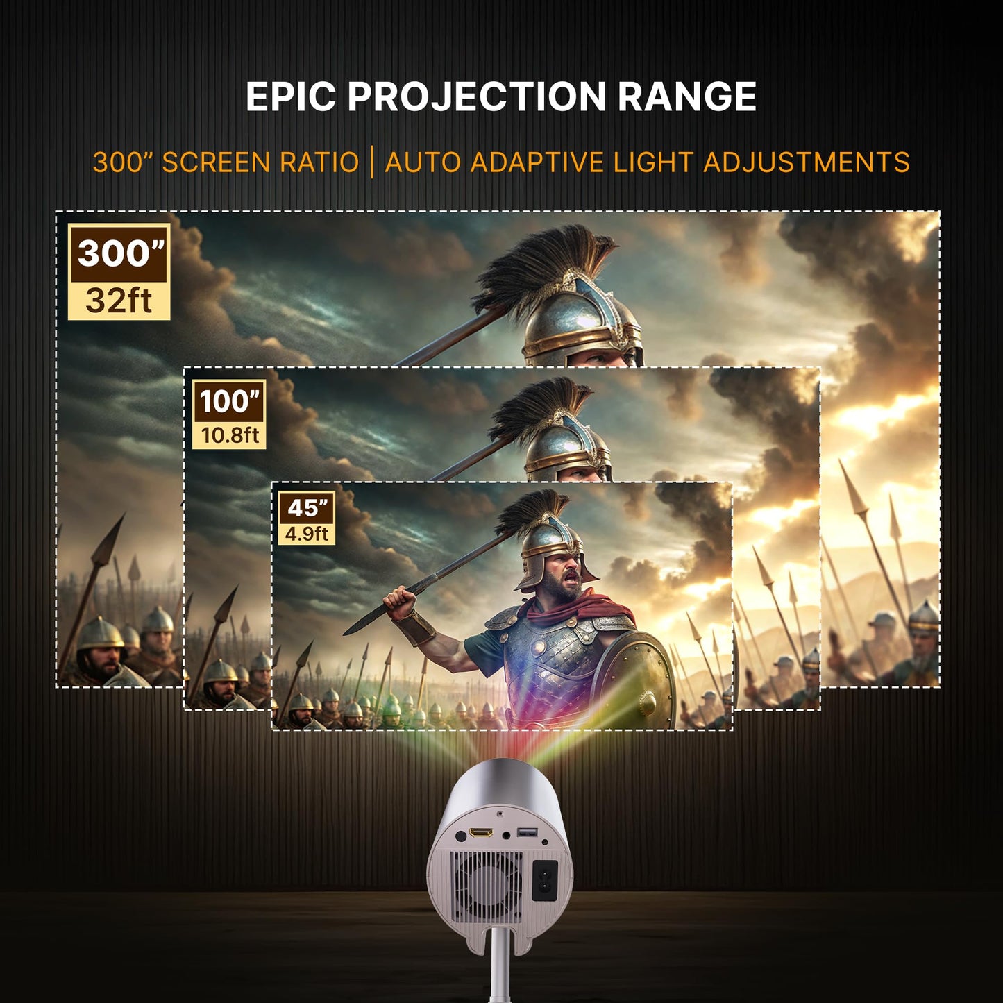 Crossbeats Lumex Cine Smart Home Projector 4k Ultra HD, Native 1080p, Mini Projector for Room,16000 Lumens Android OS, Built-in - Netflix, Prime, YouTube, Portable, Speaker, WiFi, 300" Display Cinema