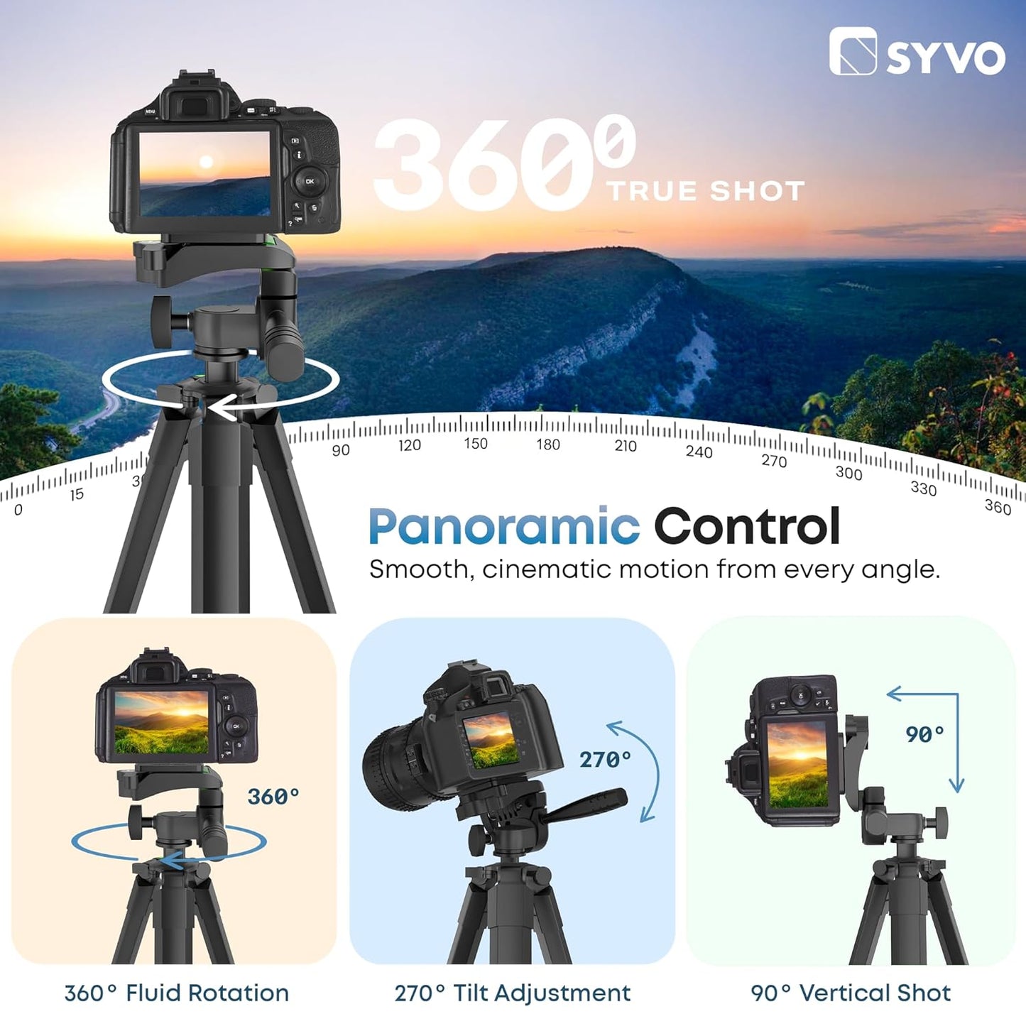 Syvo WT 3130 Aluminum Tripod (133CM), Universal Lightweight Tripod with Mobile Phone Holder Mount & Carry Bag for All Smart Phones, Gopro, Cameras