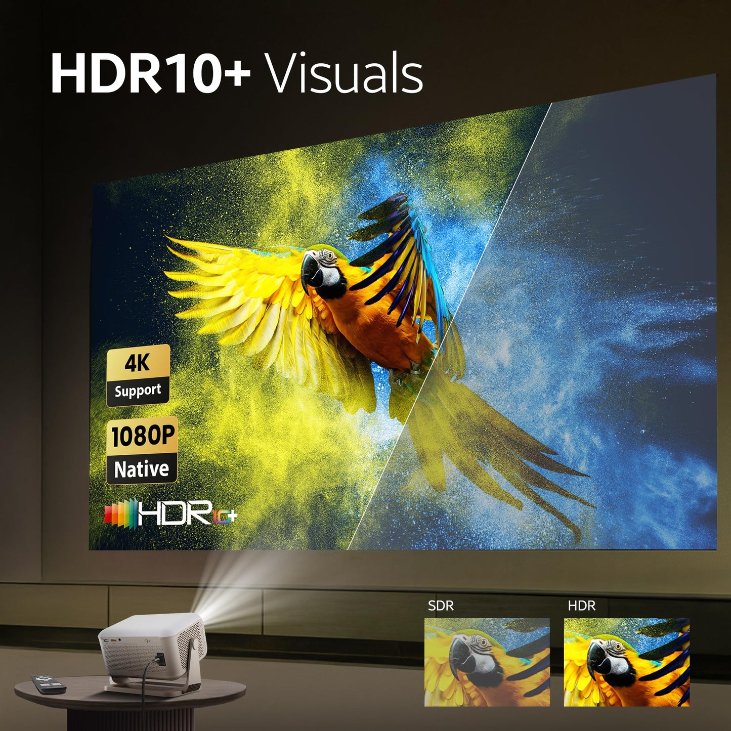 Crossbeats Lumex Cine Smart Home Projector 4k Ultra HD, Native 1080p, Mini Projector for Room,16000 Lumens Android OS, Built-in - Netflix, Prime, YouTube, Portable, Speaker, WiFi, 300" Display Cinema