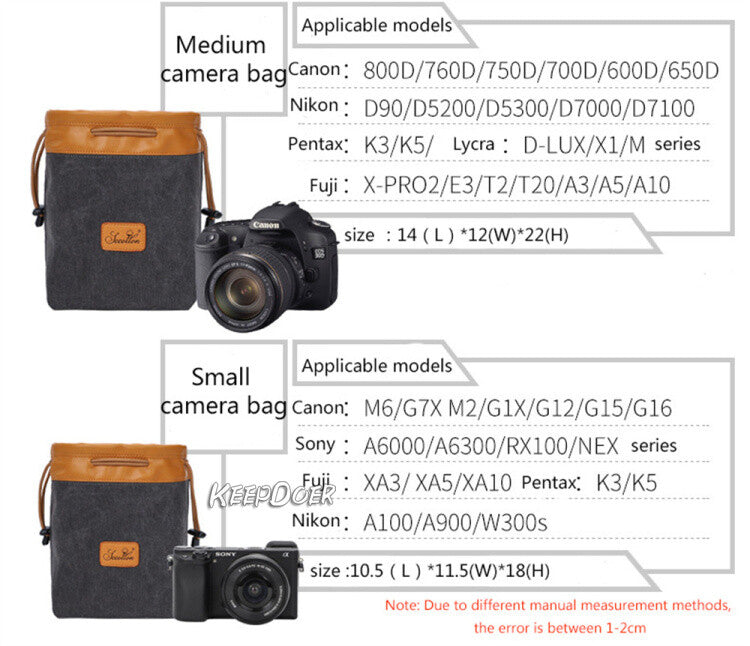 Canvas DSLR Camera Bag Draw String Pouch Insert For Canon Nikon Sony Fuji Leica