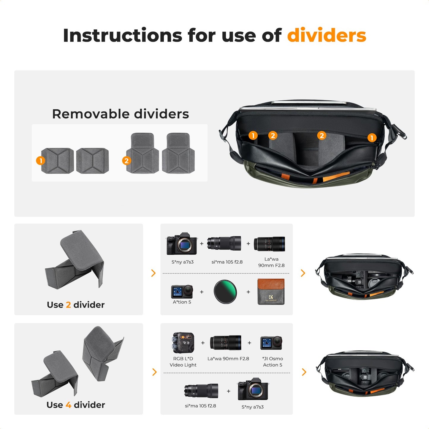 K&F Concept Sling Bag Alpha Camera Photography Shoulder Bag DSLR for Men Women