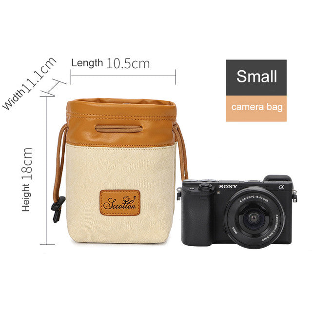 Canvas DSLR Camera Bag Draw String Pouch Insert For Canon Nikon Sony Fuji Leica