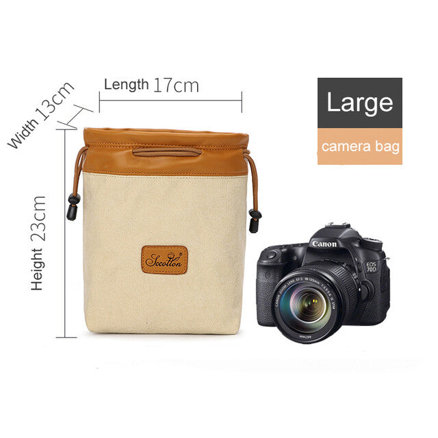 Canvas DSLR Camera Bag Draw String Pouch Insert For Canon Nikon Sony Fuji Leica